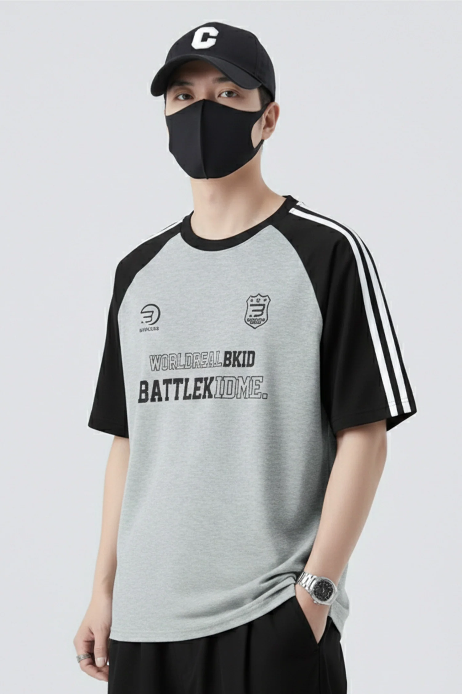Mens Raglan Round Neck T-shirt In Slate Grey