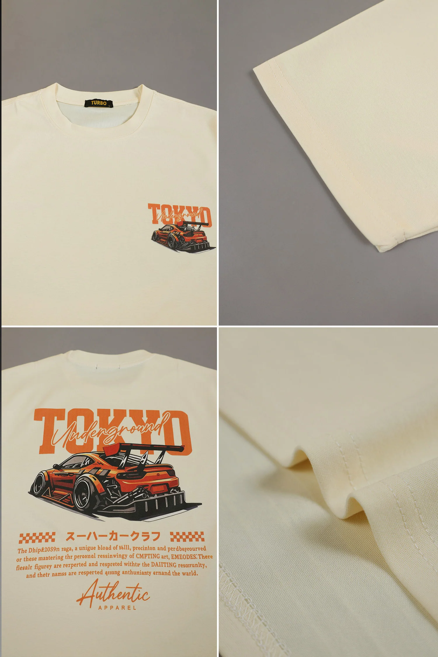 Men's "Tokyo Racing Edition" Round Neck Tee in Cream - Image 4