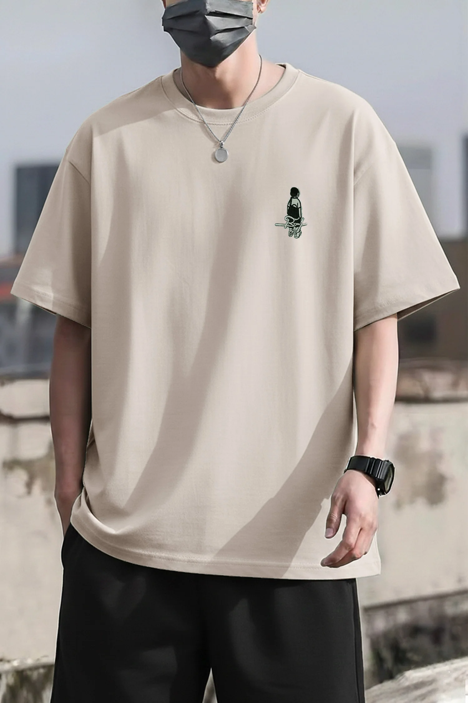 Mens Trendsetter Round Neck OverSized T-shirt In Light Pink