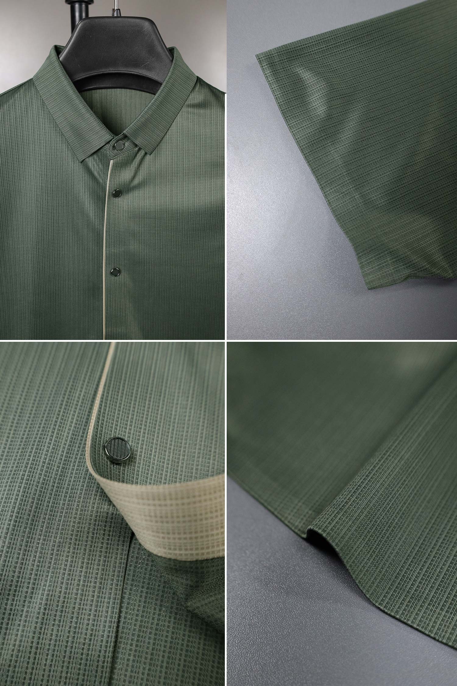 Men's Various Textured Silk Casual Shirt In Dark Grey - Image 2
