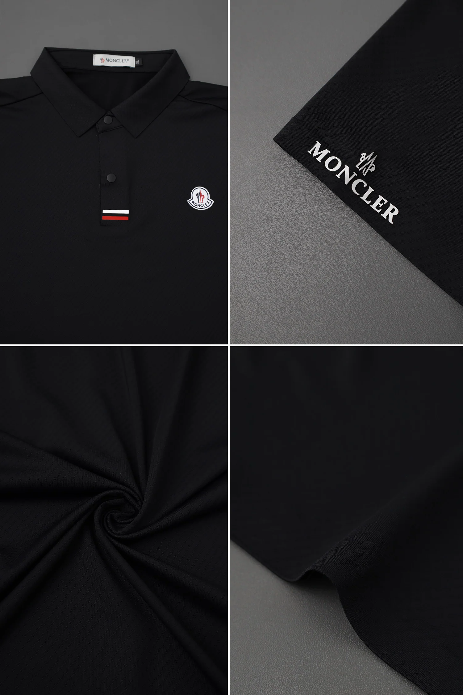Monclr Moisture-Wicking Imp Dry-Fit Polo In Black - Image 3