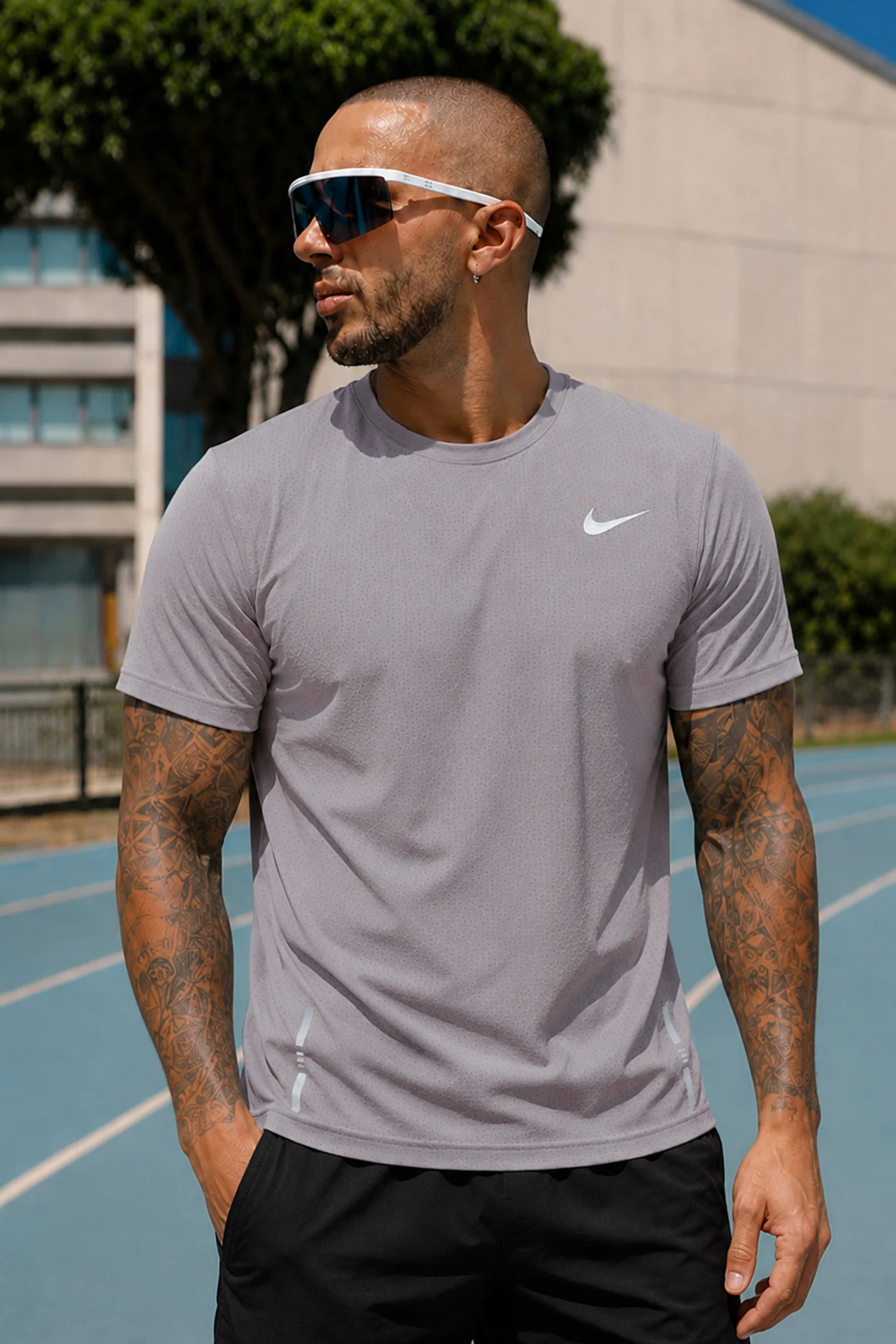Nke Miler Breathable Slub Imp Dry-Fit Tee In Silver Pink