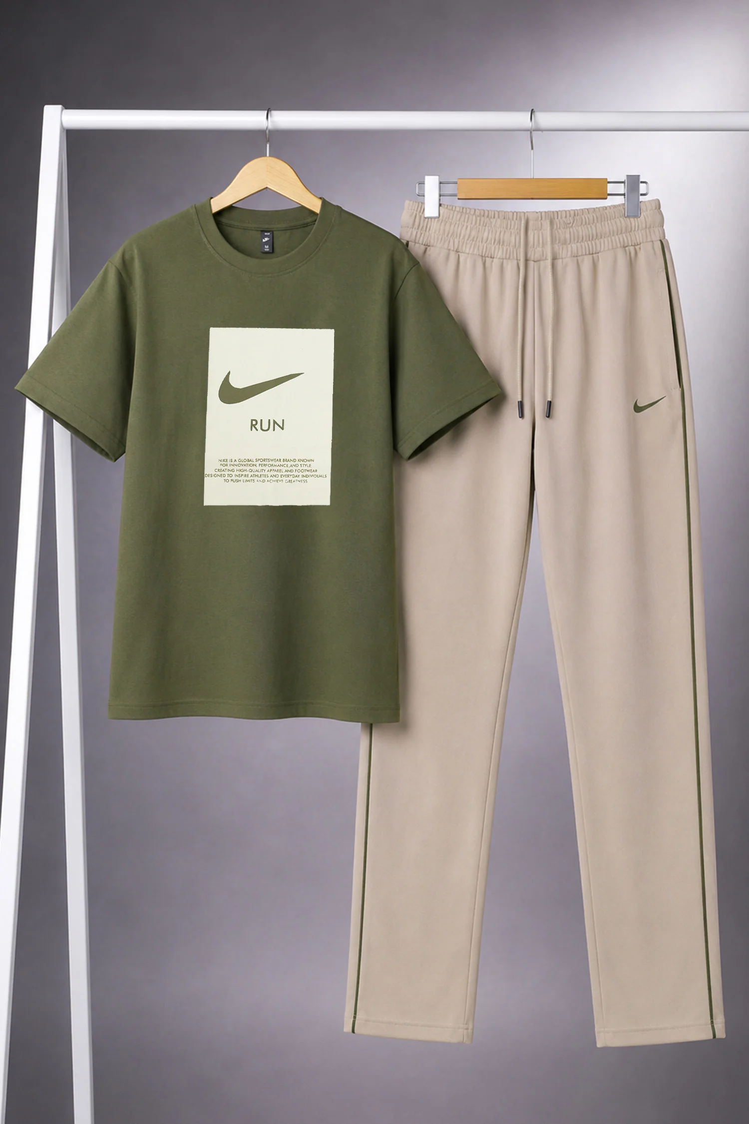 Nke Run Heritage Graphic Men's Co-Ord Set In Olive - Image 3