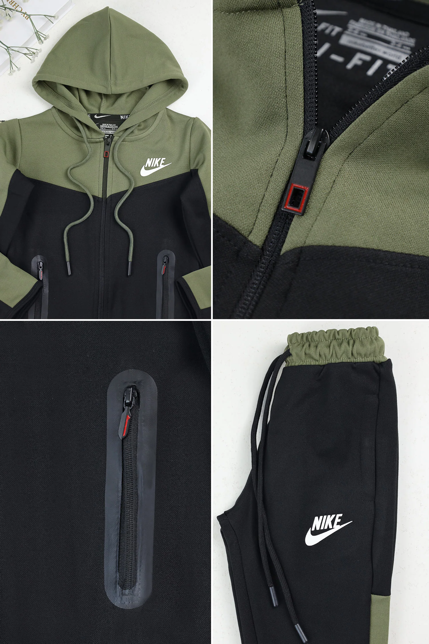 Nke Sportswear Tech Full-Zip Unisex Younger Kids Tracksuit In Mid Green&Black - Image 5