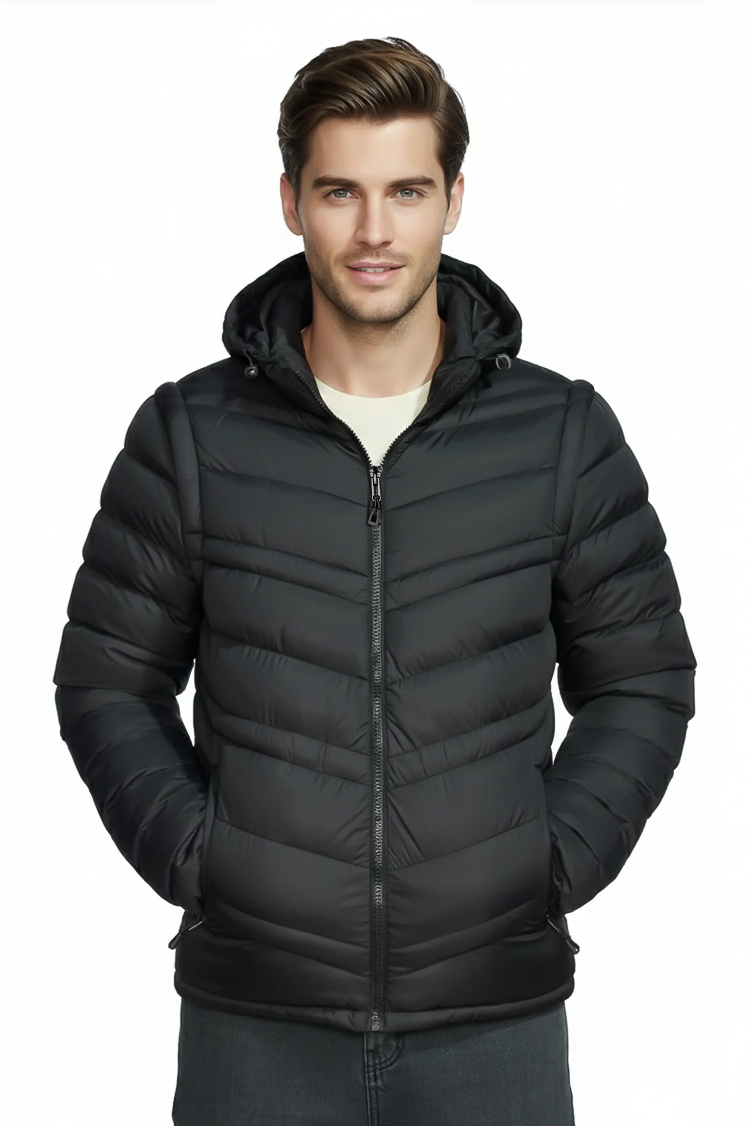 Turbo Poly Stretch Removable Arm Imported Puffer Jacket - Image 13