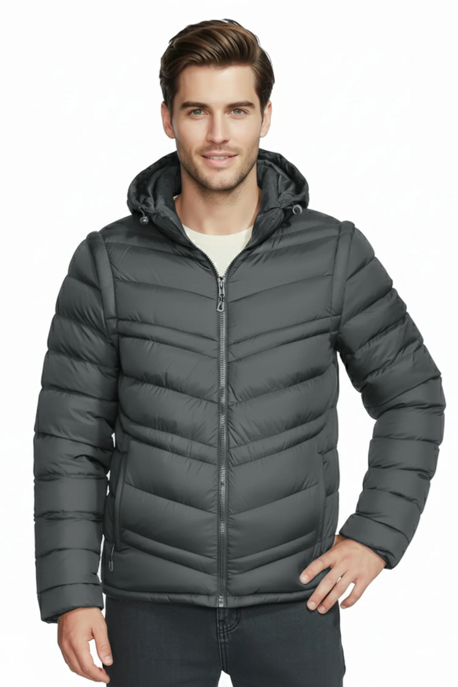 Turbo Poly Stretch Removable Arm Imported Puffer Jacket - Image 5
