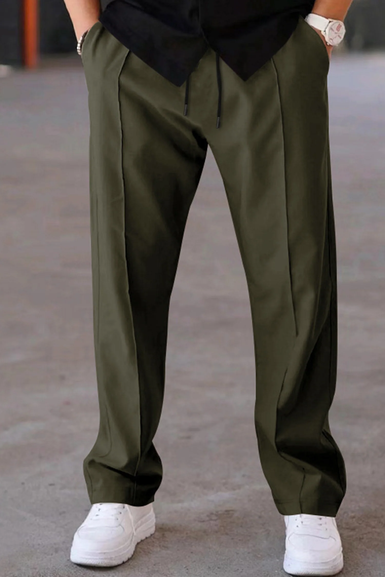 Plain Stripe Line Loose Bottom Trouser - Image 6