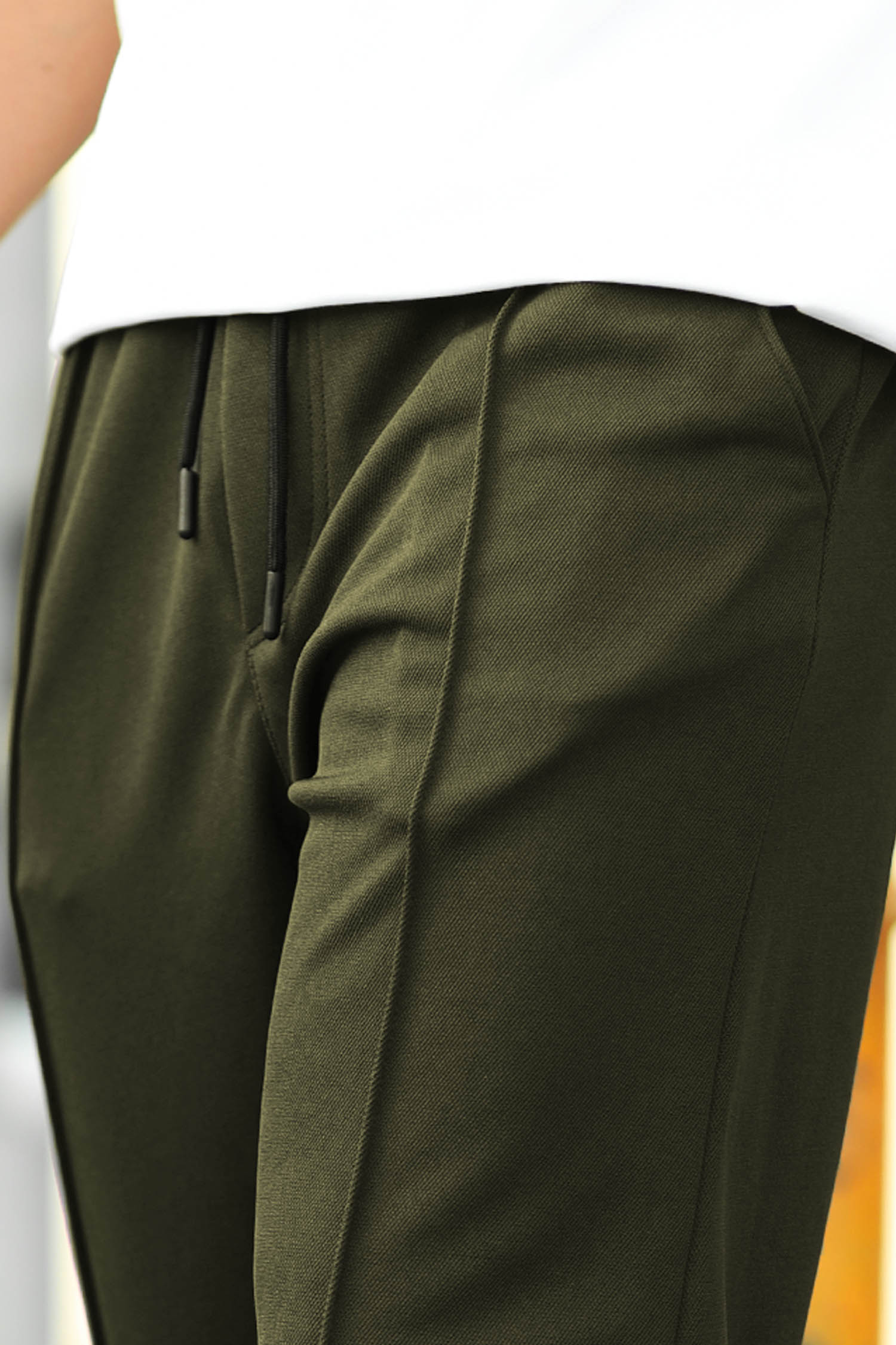 Plain Stripe Line Loose Bottom Trouser In Olive - Image 5