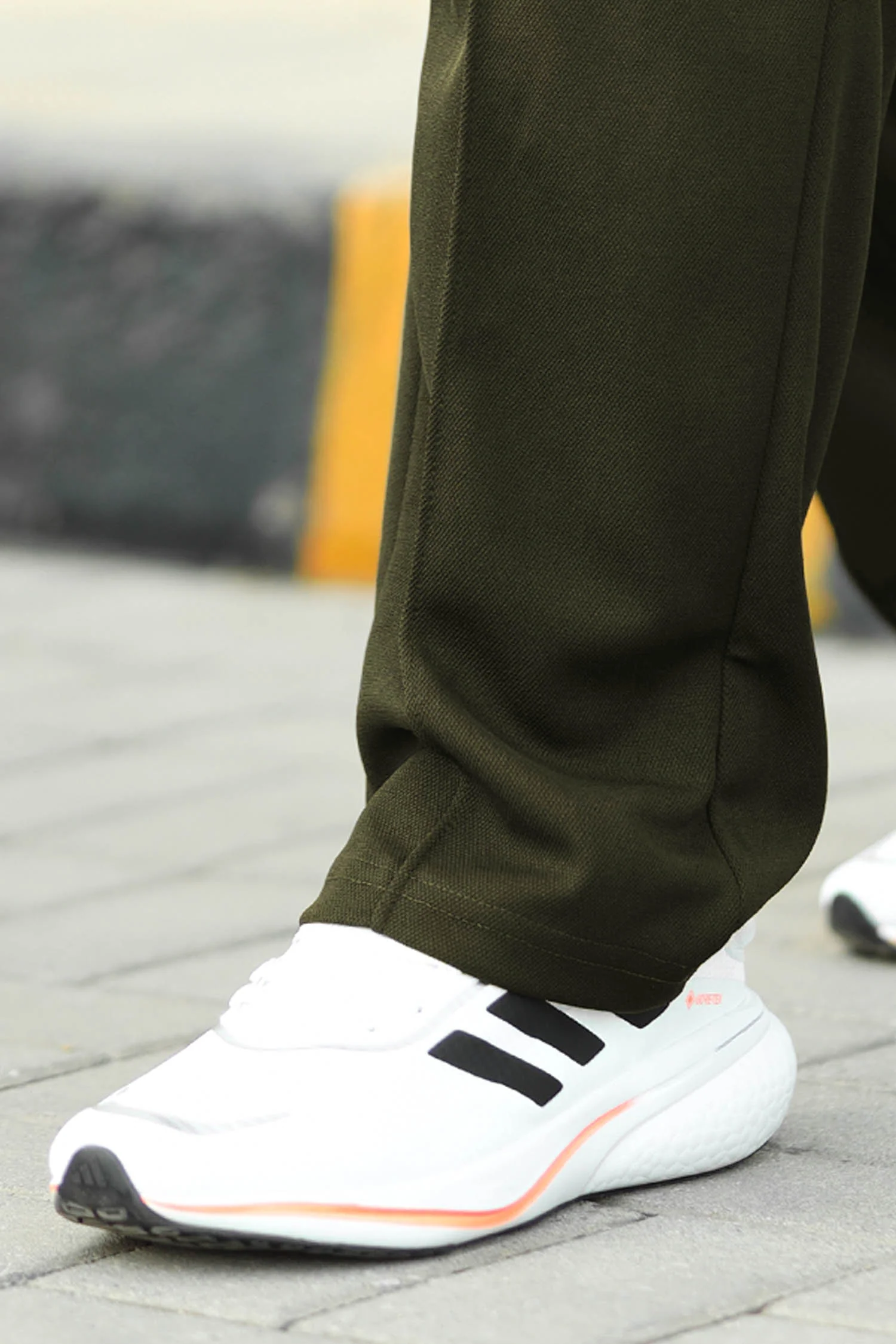Plain Stripe Line Loose Bottom Trouser In Olive - Image 6