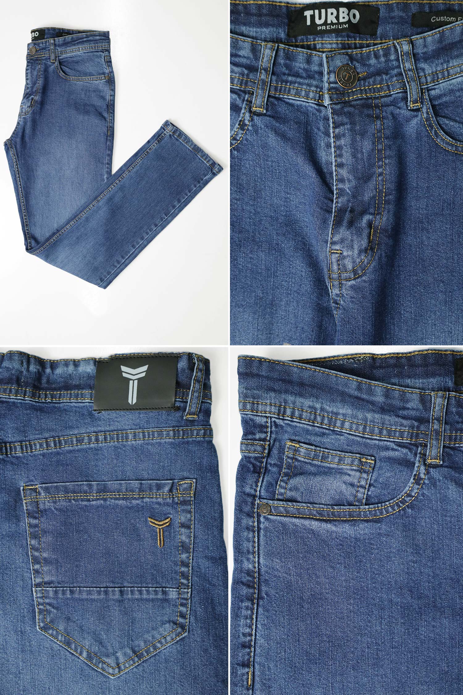 Turbo "Essential" Slim-Fit Jeans In Mid Blue - Image 4