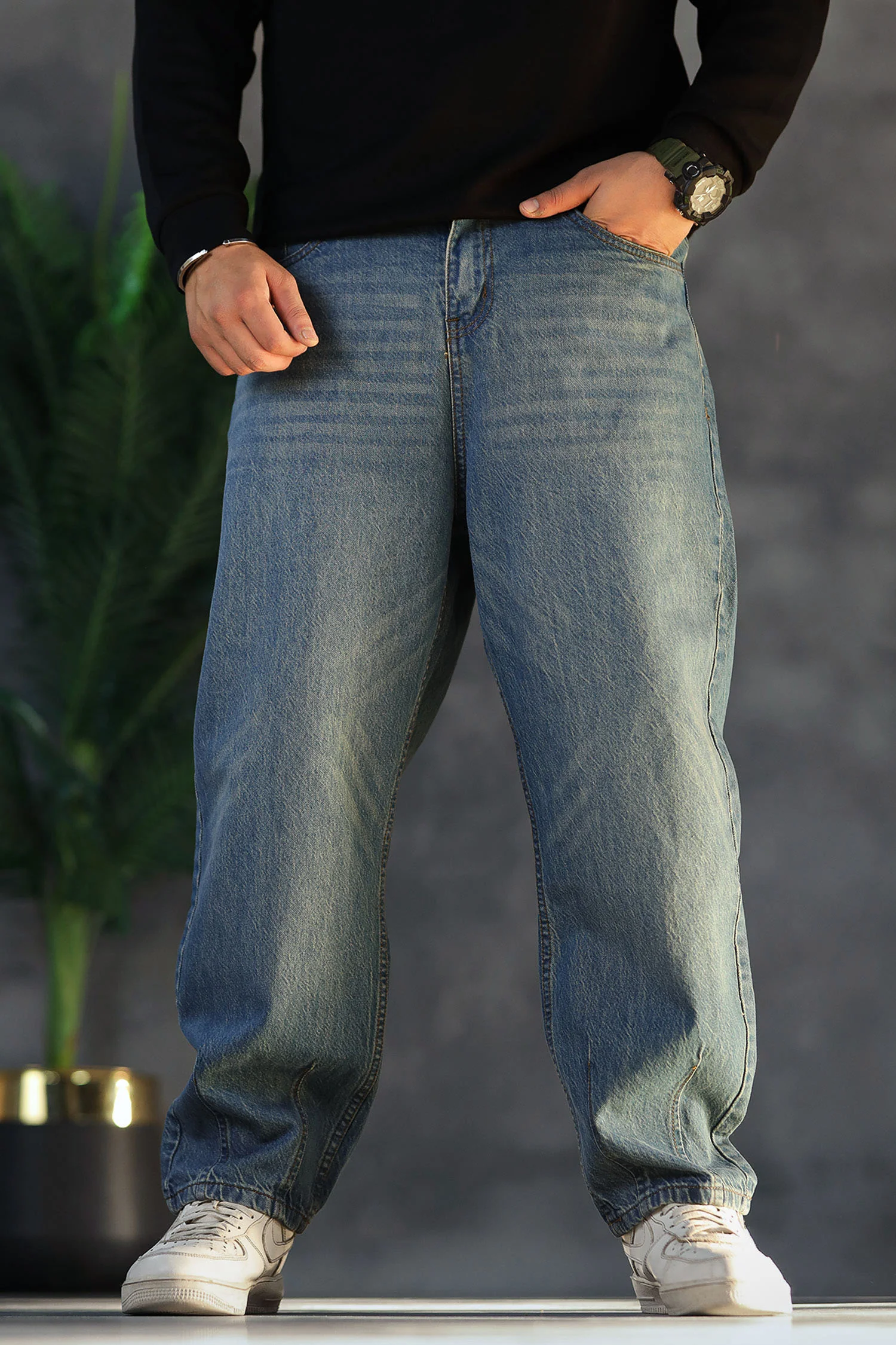 Turbo Bottom Plate Denim Baggy Jeans - Image 5