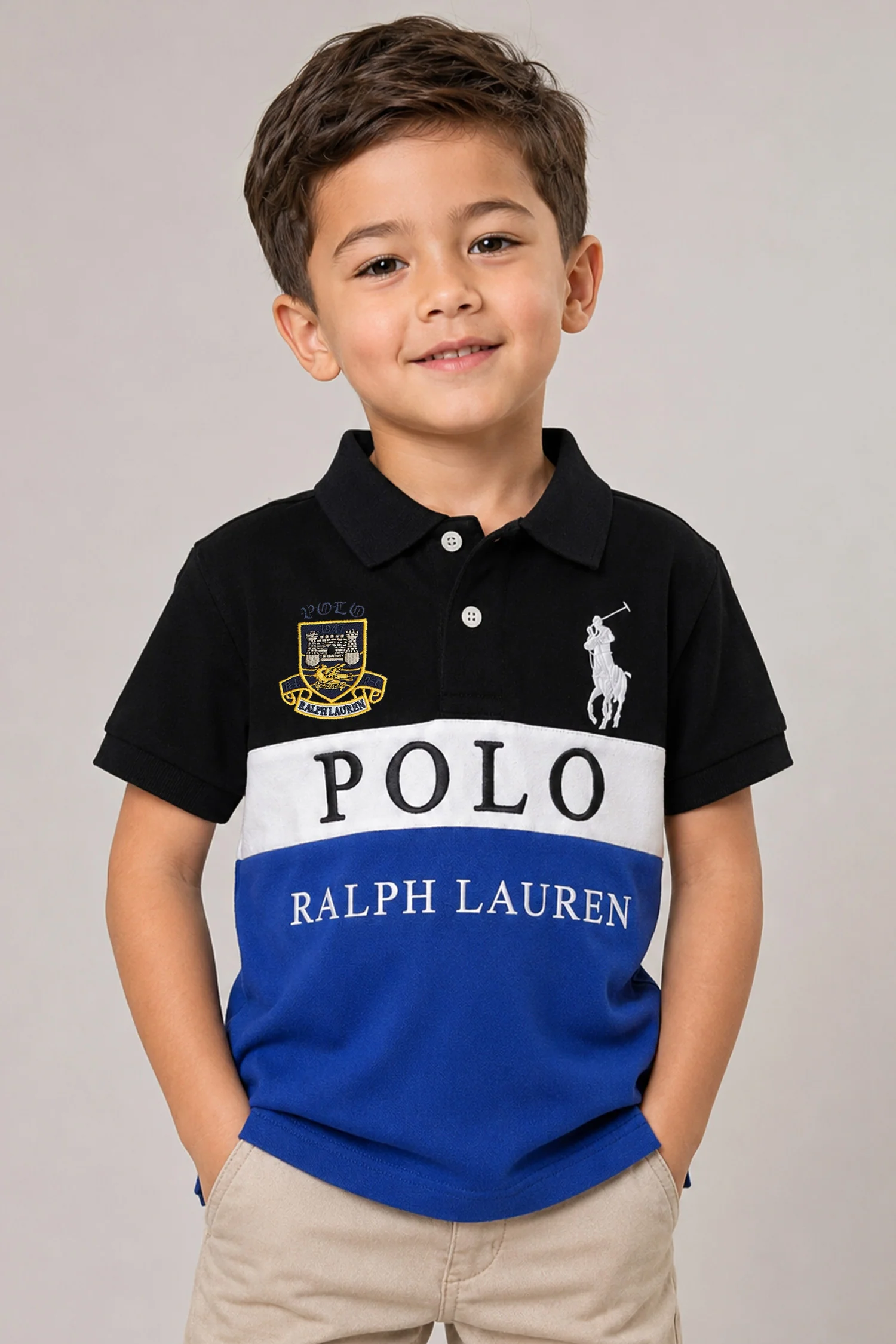 Plo Rph Lren Custom Fit In Two-Tone Younger Kids Polo Shirt - Image 10