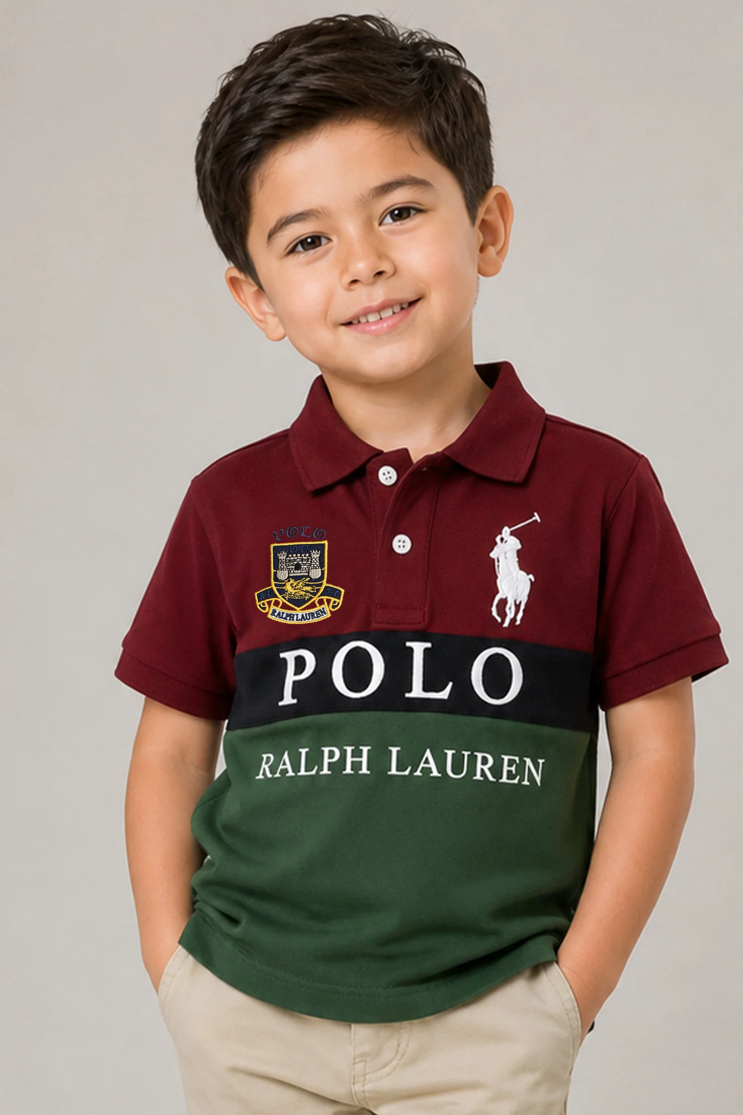 Plo Rph Lren Custom Fit In Two-Tone Younger Kids Polo Shirt - Image 4
