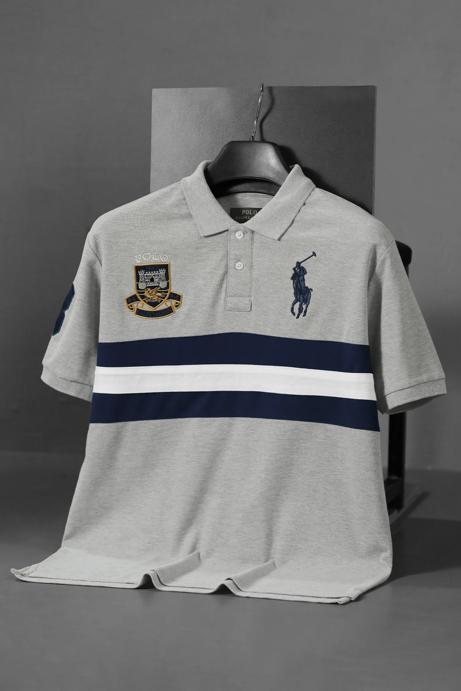 Plo Rph Lren Custom Slim Fit Crest Mesh Men's Shirt In Light Grey - Image 2