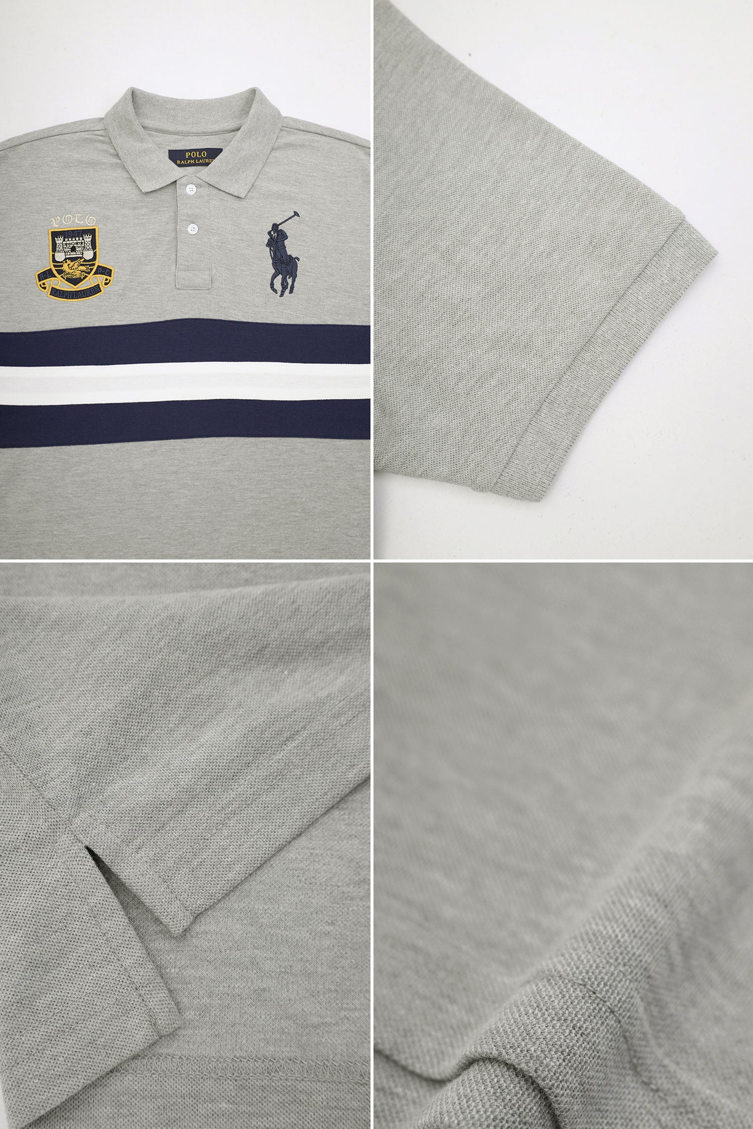 Plo Rph Lren Custom Slim Fit Crest Mesh Men's Shirt In Light Grey - Image 3