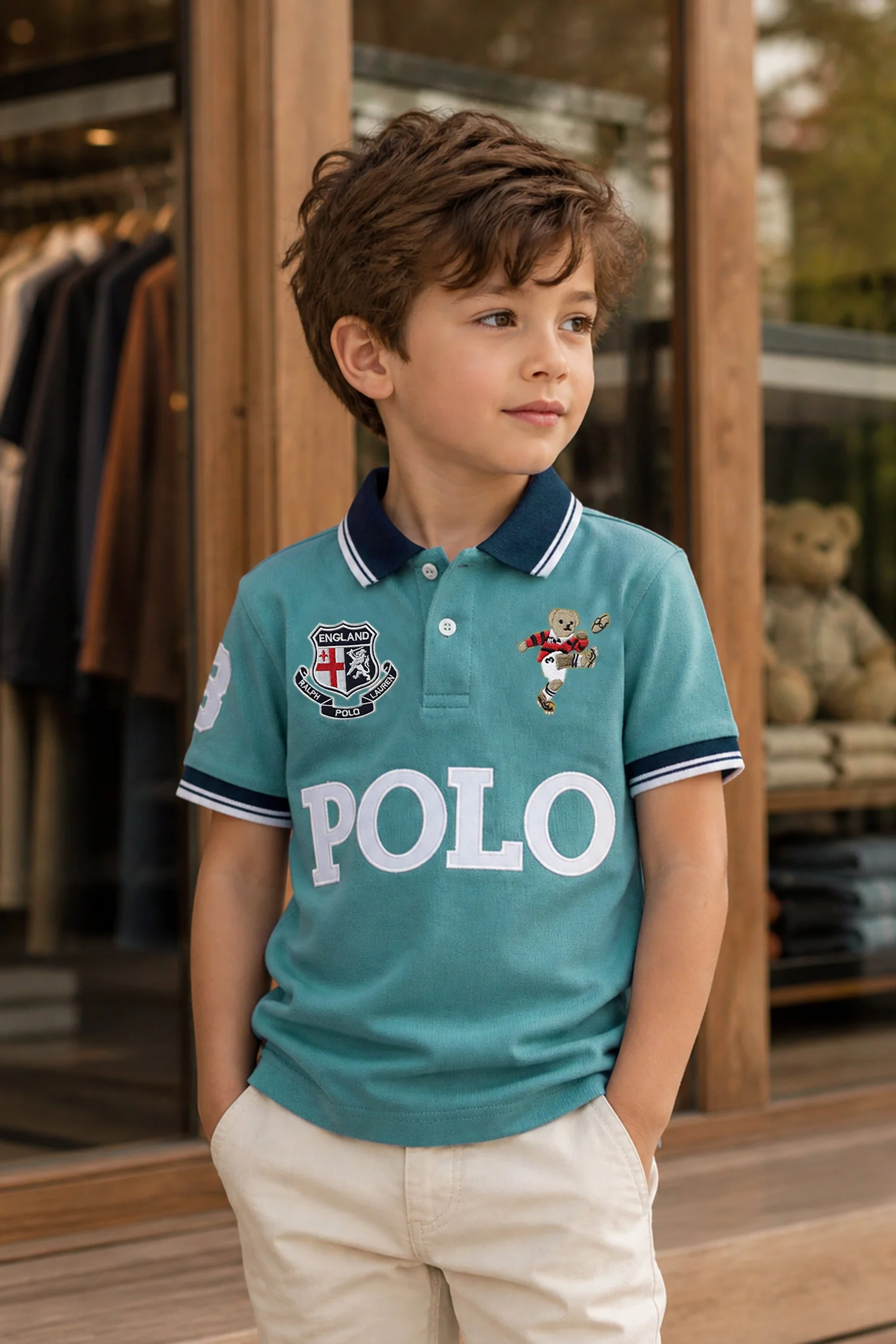 Plo Rph Lren Custom Slim Younger Kids Polo Shirt - Image 4