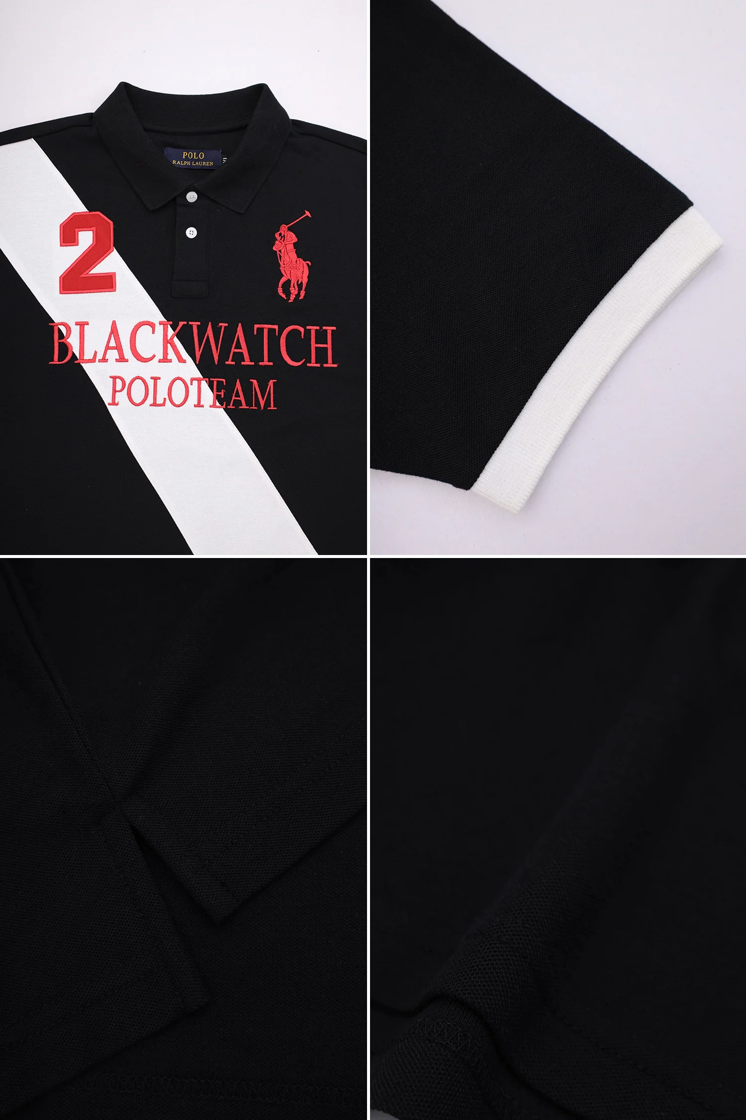 Plo Rph Lren Prominent Diagonal Stripe Men's Polo Shirt In Black - Image 3