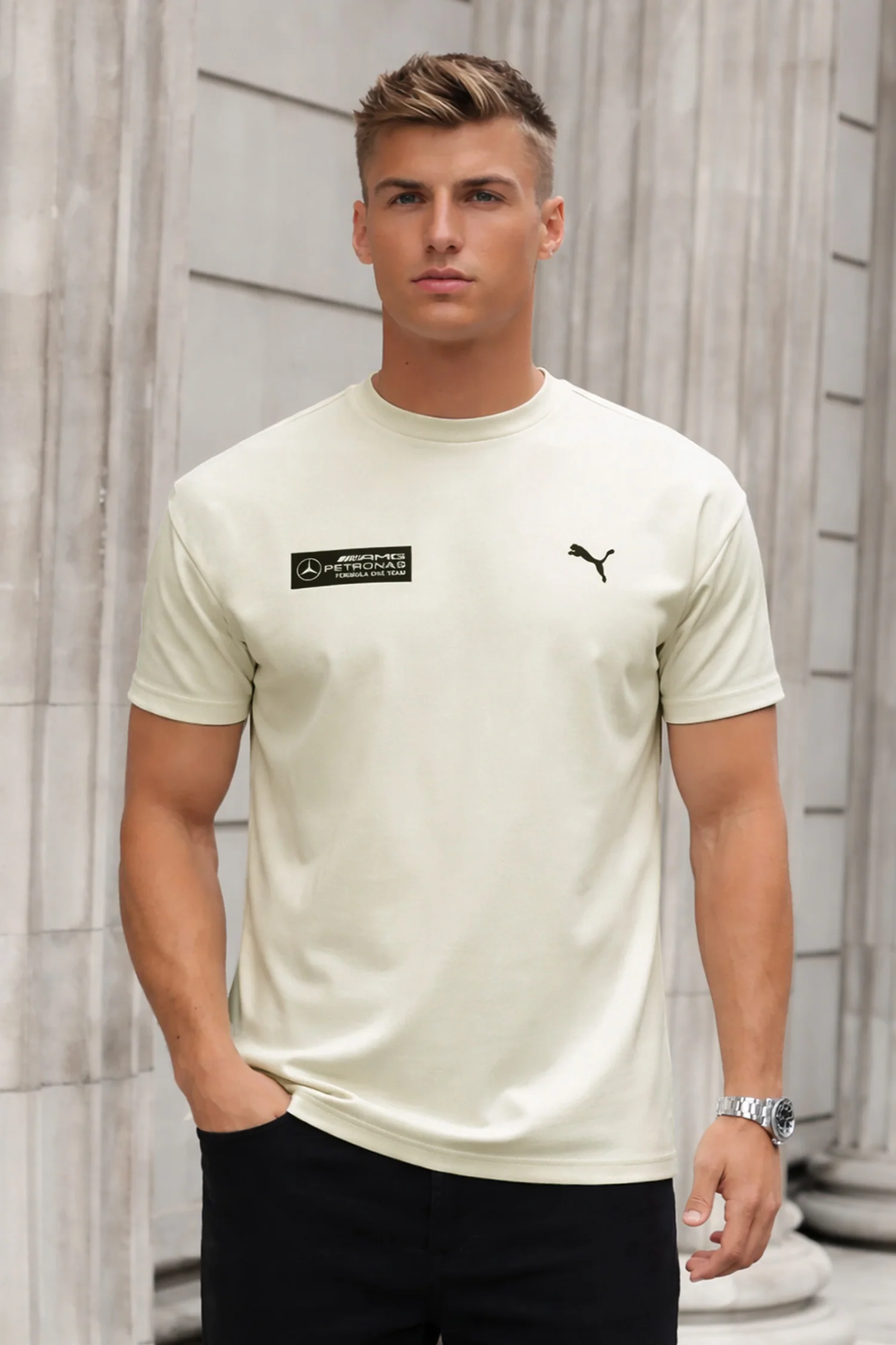Pma Mercedes-AMG Typography Men's Tee In Cream