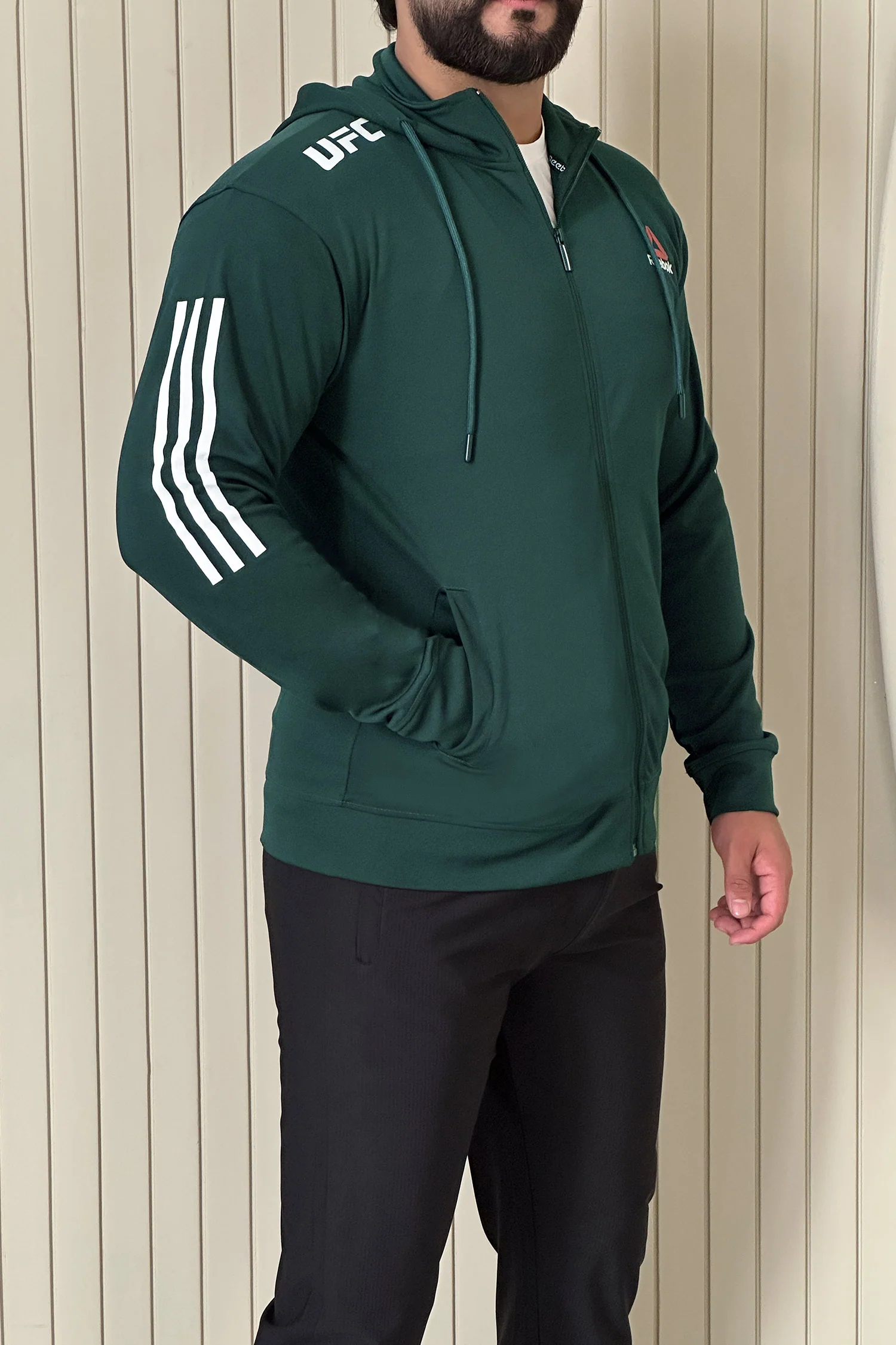 Reebk UFC Walkout Training Hood Style Men Zipper Upper - Image 3