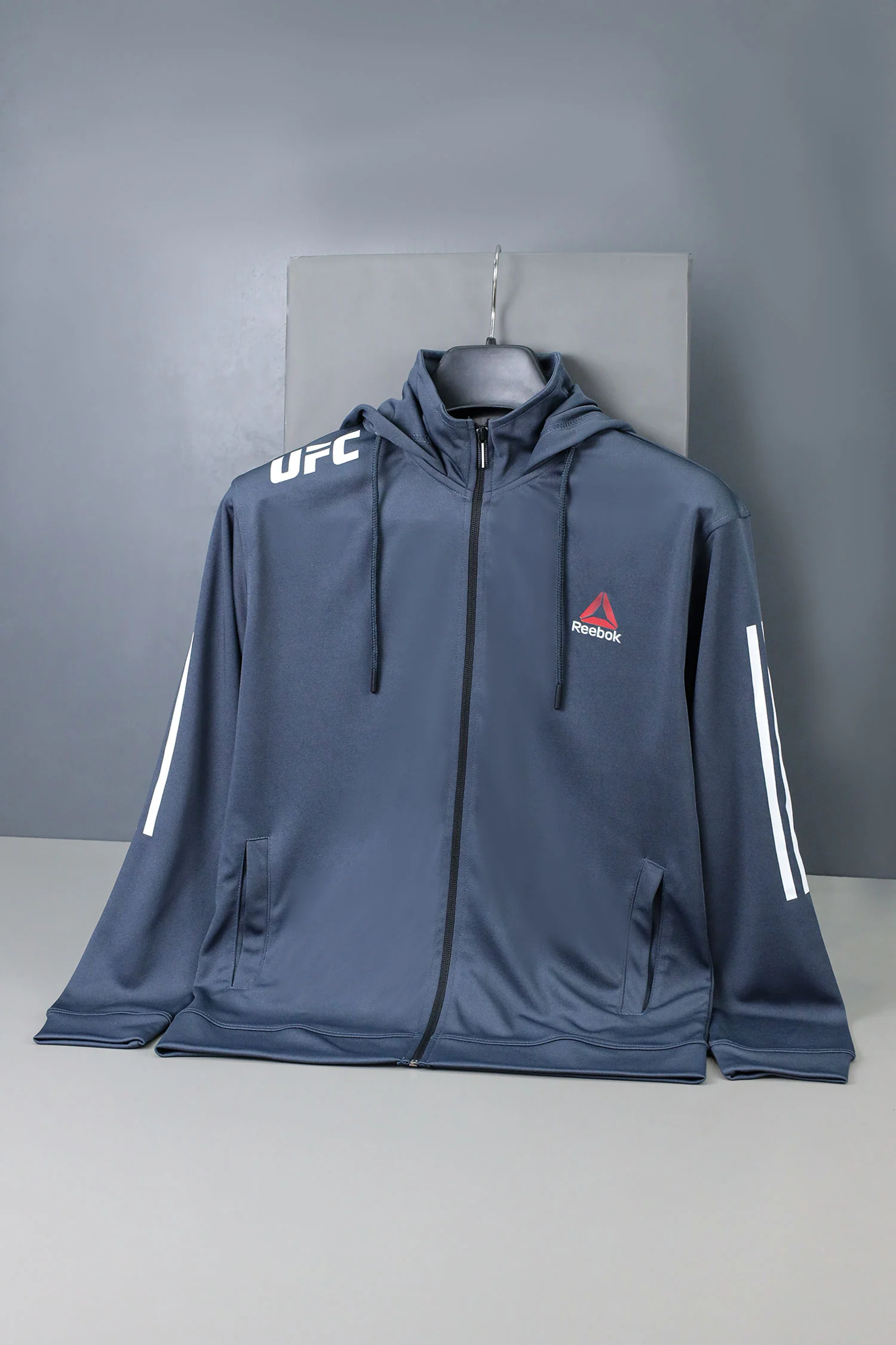 Reebk UFC Walkout Training Hood Style Men Zipper Upper In Dark Grey - Image 2