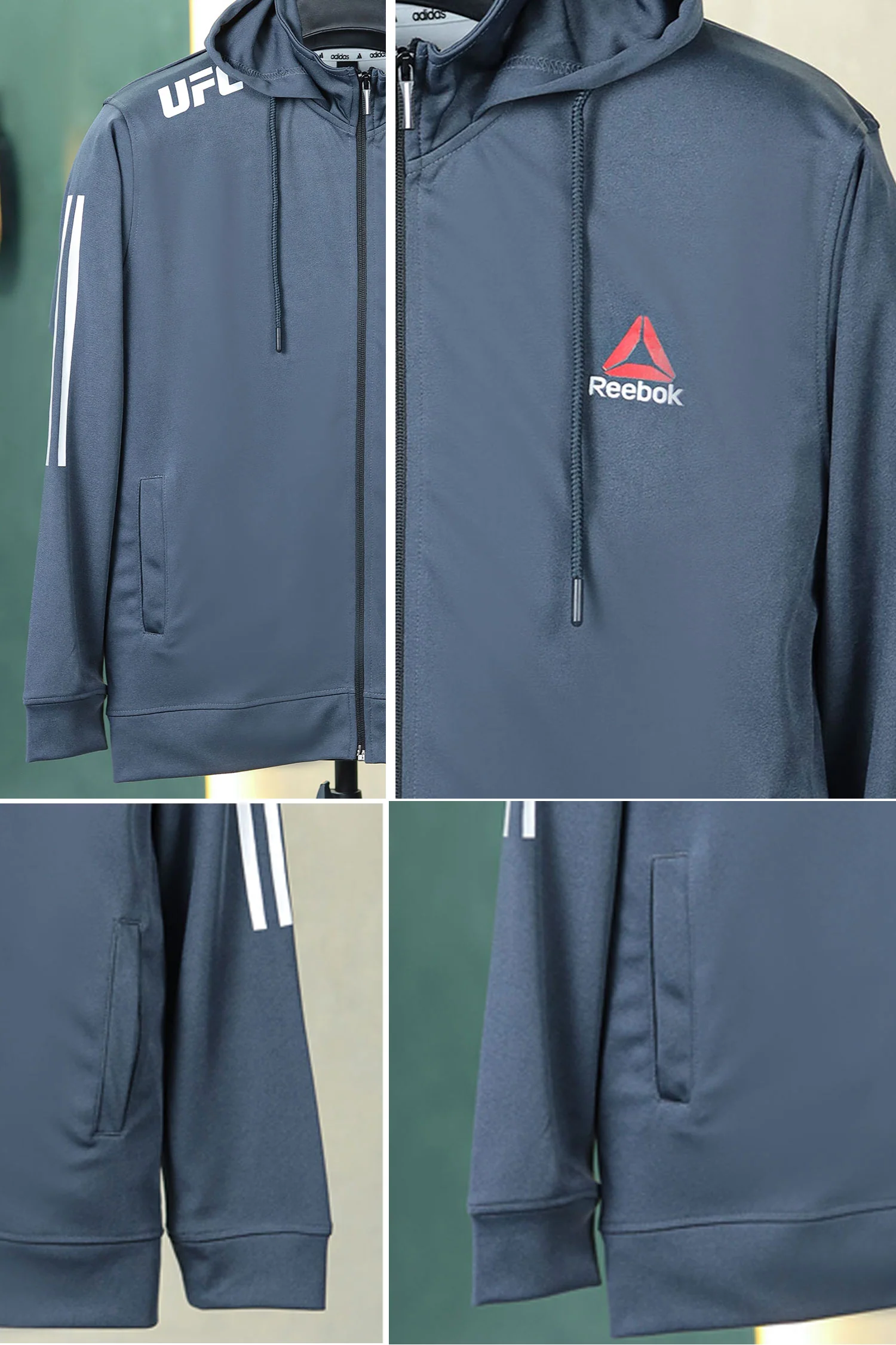 Reebk UFC Walkout Training Hood Style Men Zipper Upper In Dark Grey - Image 3