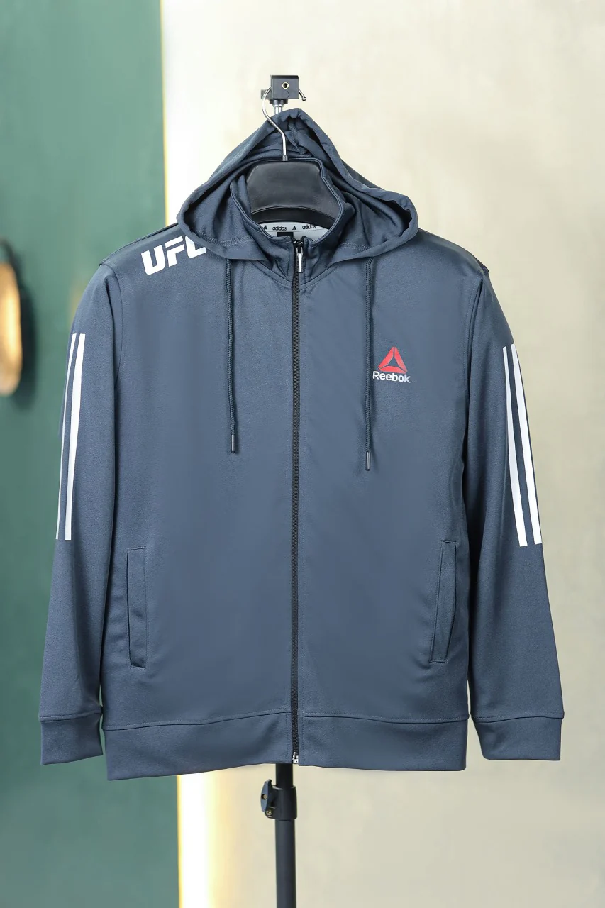 Reebk UFC Walkout Training Hood Style Men Zipper Upper In Dark Grey - Image 3