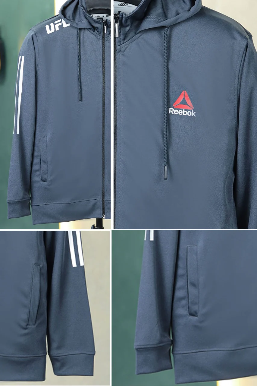 Reebk UFC Walkout Training Hood Style Men Zipper Upper In Dark Grey - Image 3