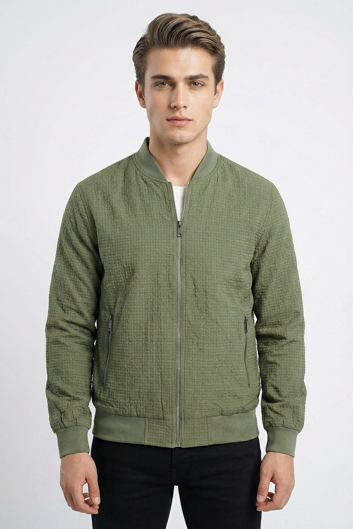 Regular Fit Club Imported Light Weight Jacket In Camo Green - Image 2