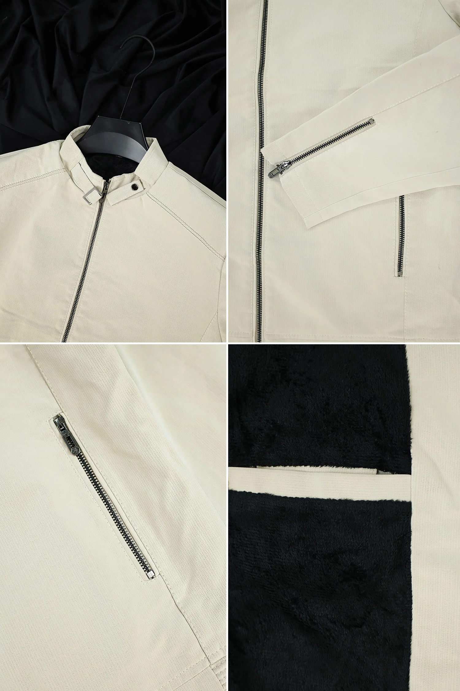 Regular Fit Suede Leather Jacket In Cream - Image 4