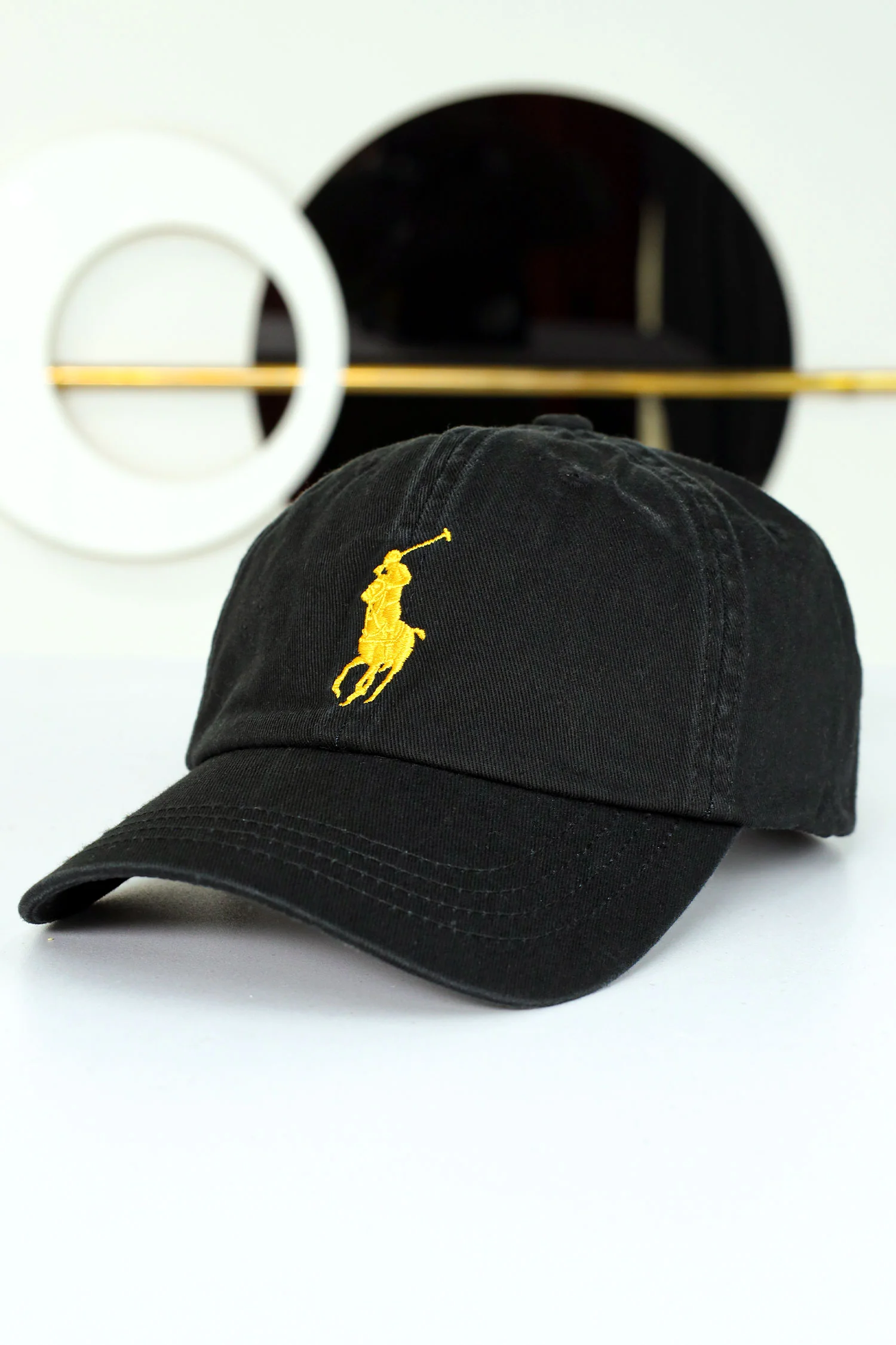 Rph Lren Polo Adjustable Baseball Imp Cotton Cap In Black&Yellow