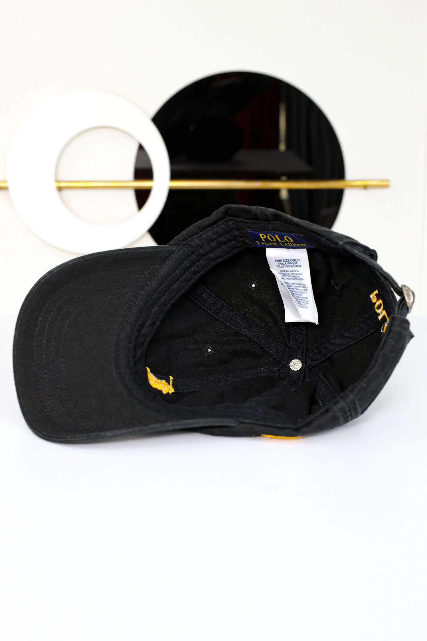 Rph Lren Polo Adjustable Baseball Imp Cotton Cap In Black&Yellow - Image 2