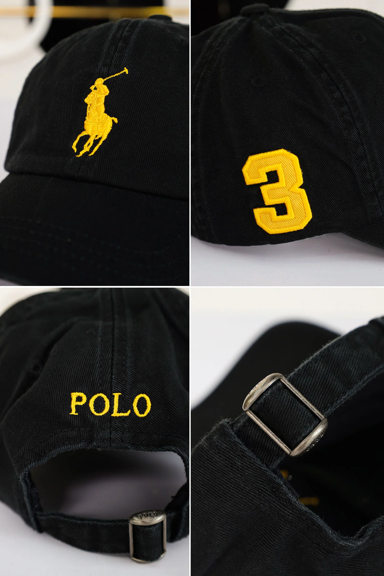 Rph Lren Polo Adjustable Baseball Imp Cotton Cap In Black&Yellow - Image 3