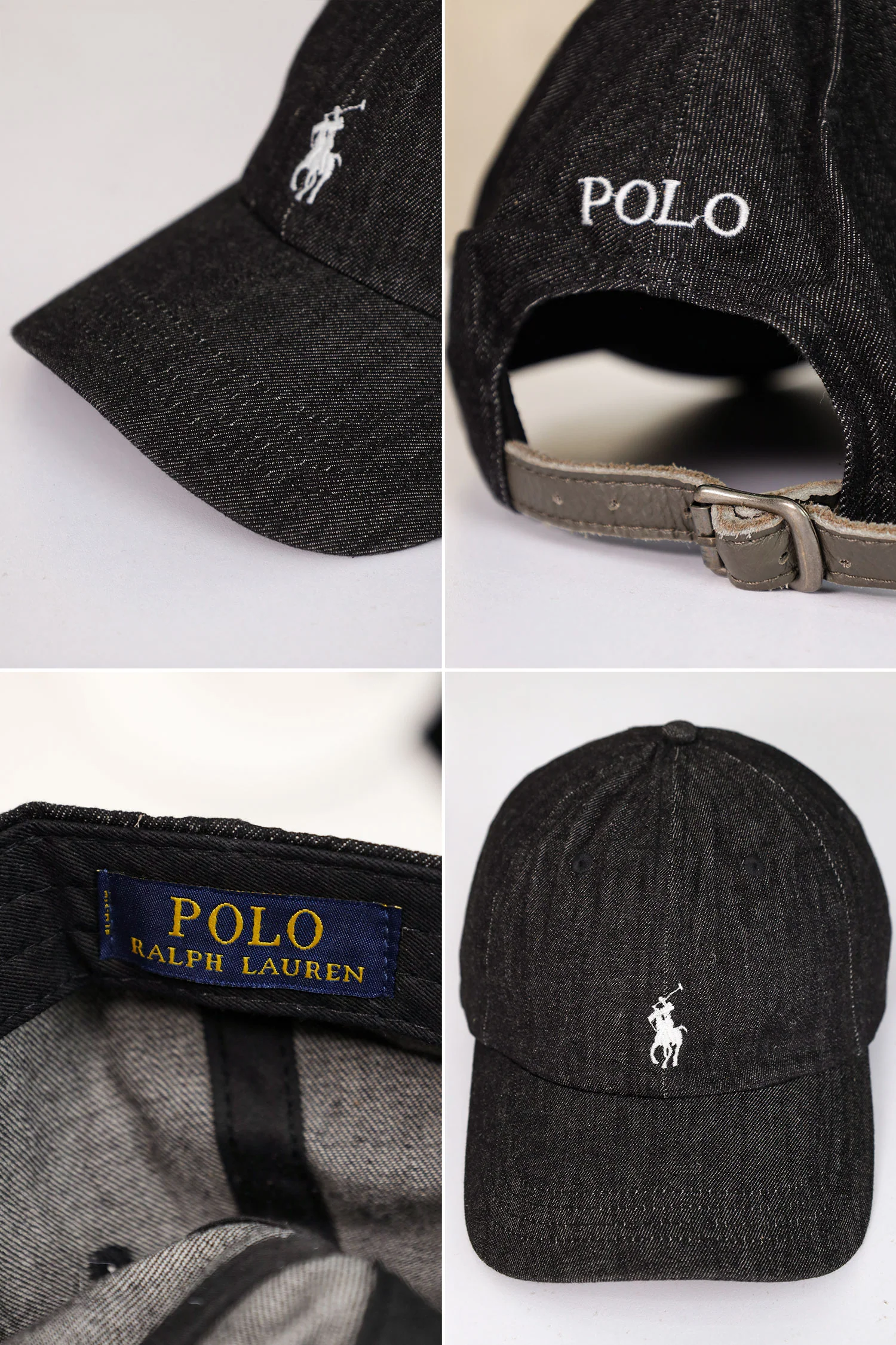 Rph Lren Polo Striped Oxford Imp Shamery Cotton Cap In Charcoal - Image 4