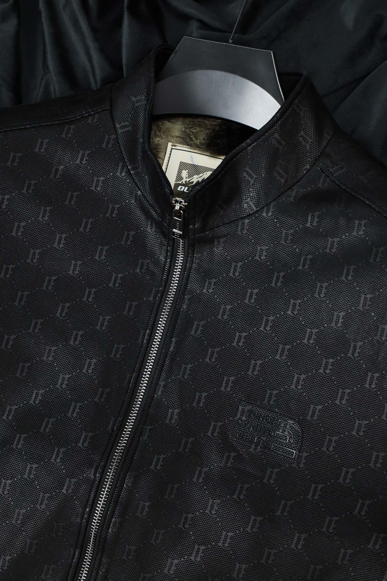 Splash FAV Textured Suede Leather Jacket In Black - Image 3