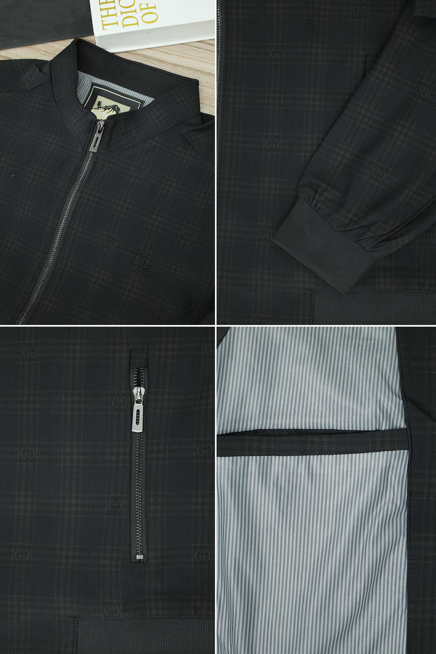 Square Pattern Lines Imported Light Weight Jacket In Black - Image 4