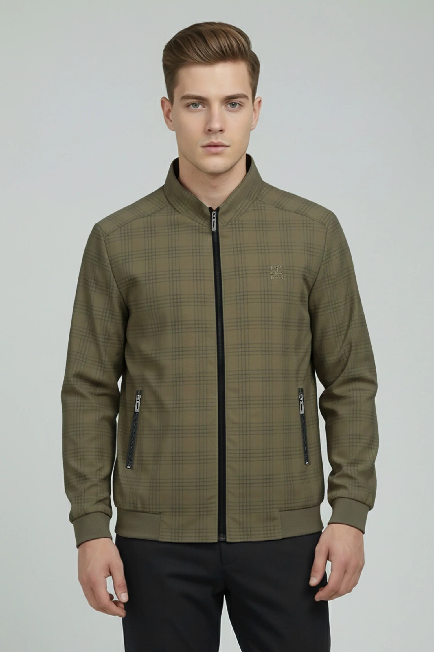 Square Pattern Lines Imported Light Weight Jacket In Light Brown - Image 2