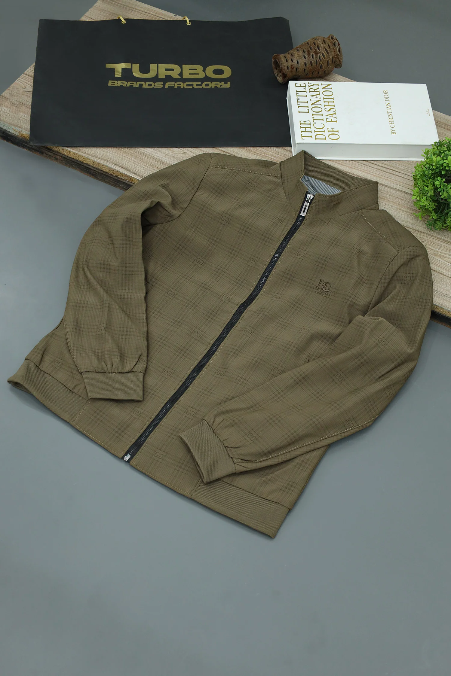 Square Pattern Lines Imported Light Weight Jacket In Light Brown - Image 2
