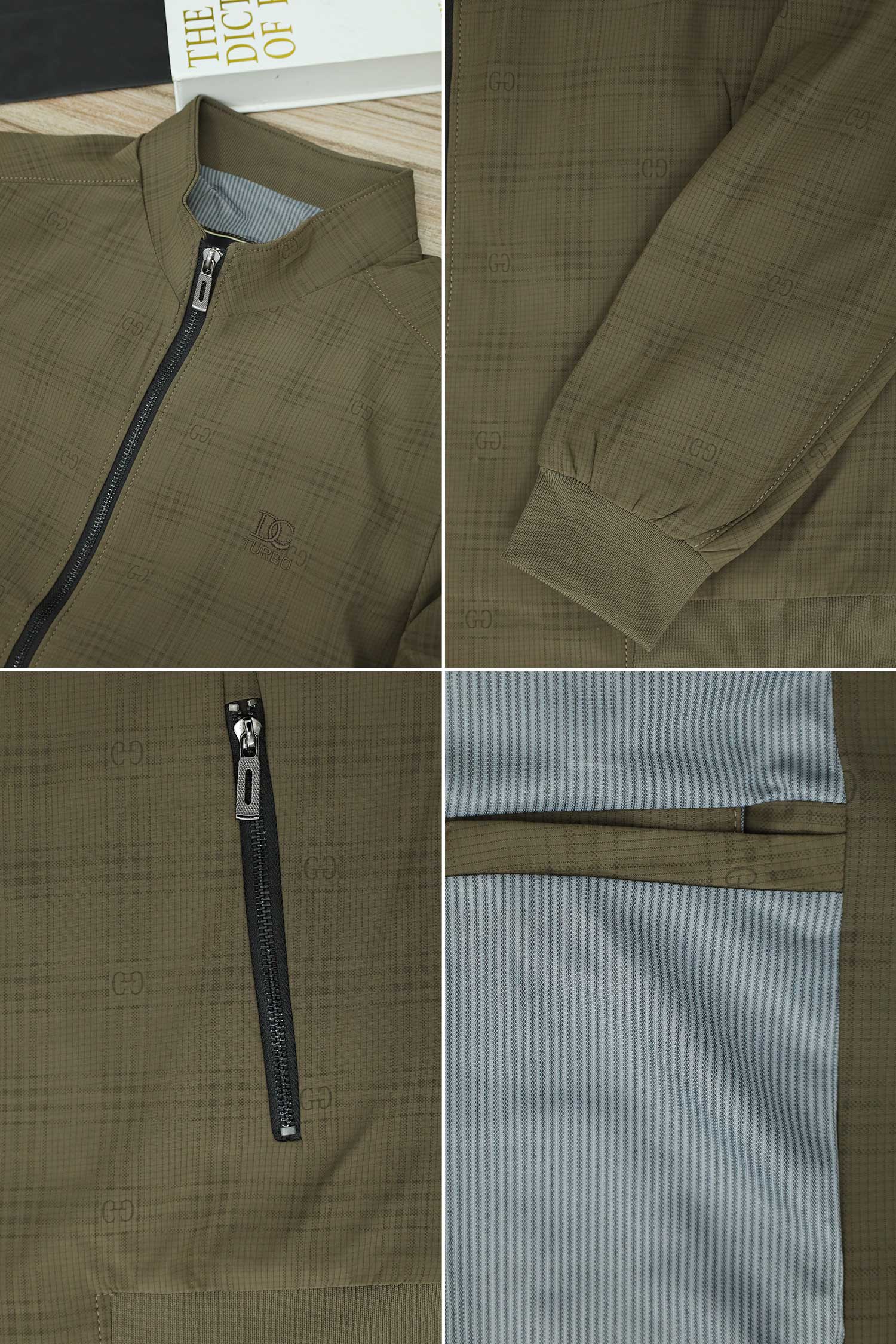 Square Pattern Lines Imported Light Weight Jacket In Light Brown - Image 4