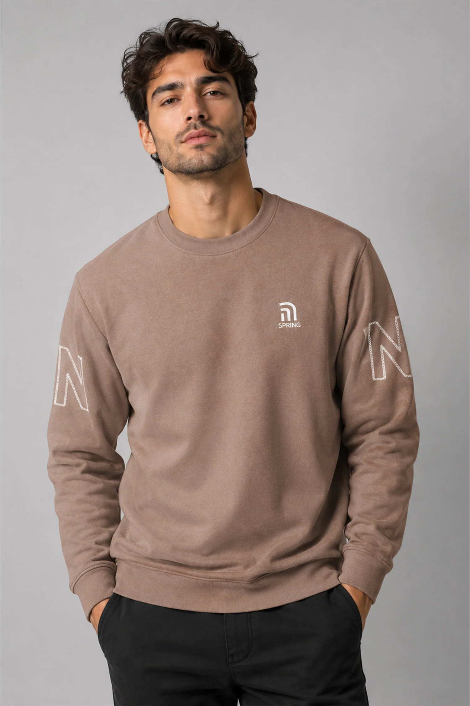 Stylized Logo On Chest Minor Fault Imported Sweat Shirt In Light Brown