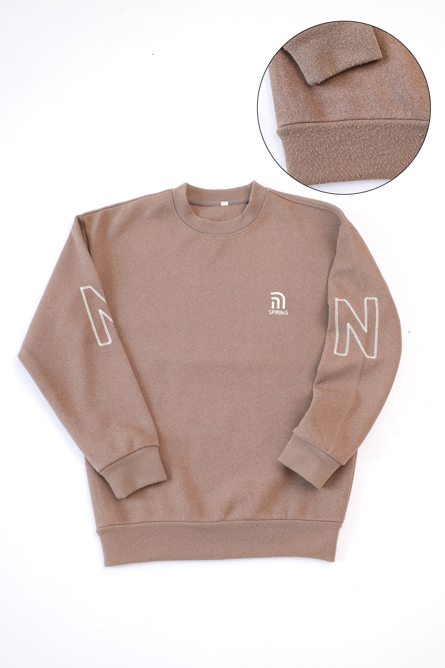 Stylized Logo On Chest Minor Fault Imported Sweat Shirt In Light Brown - Image 2