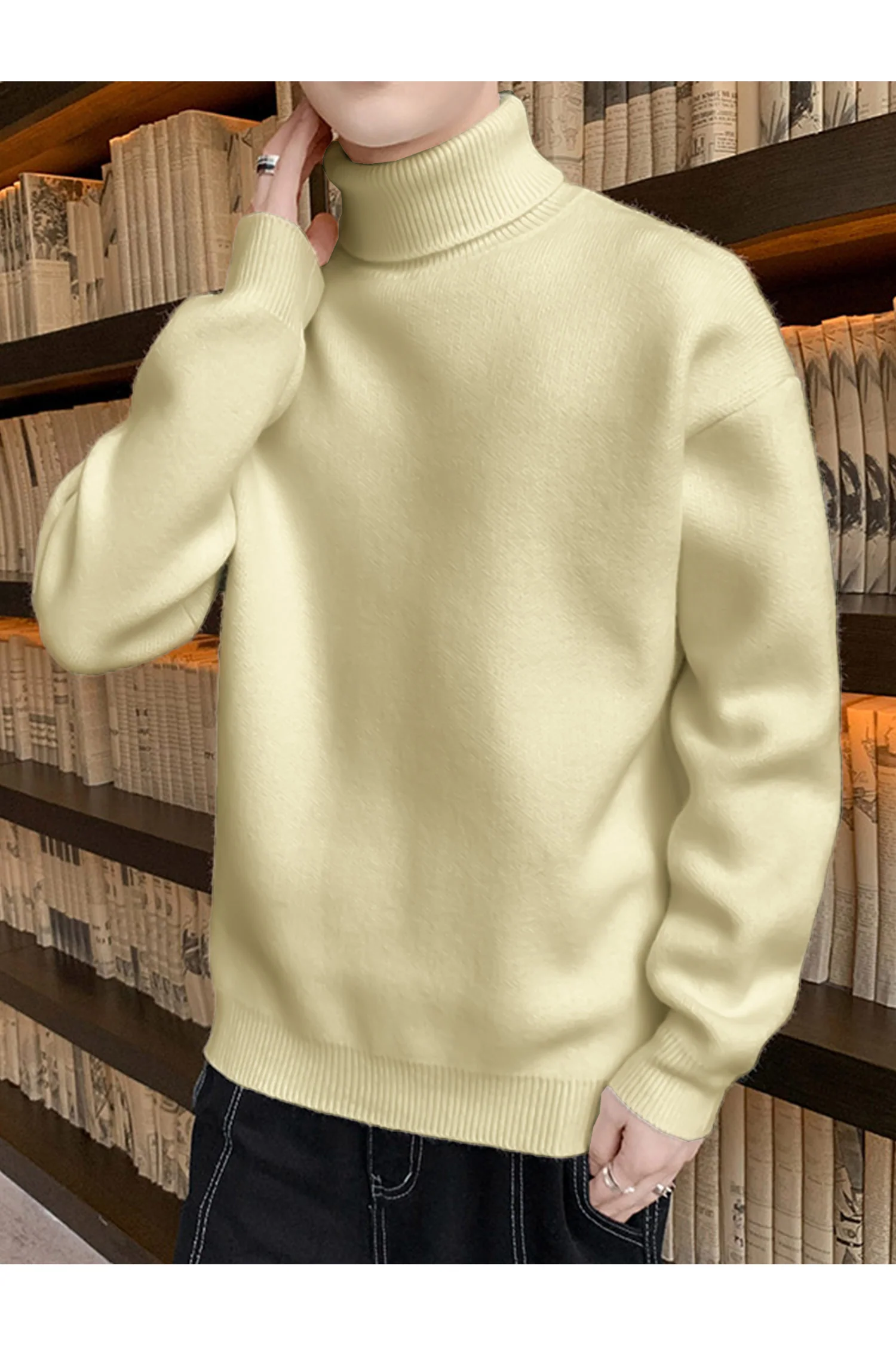 Thermal Winter Turtleneck Pullover High Neck In Cream - Image 2