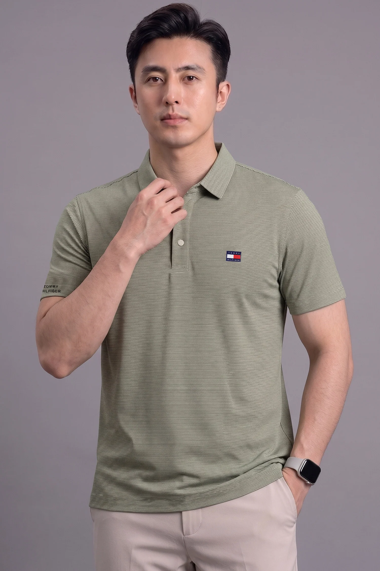 Tmy Modern Fit Performance Imp Dry-Fit Polo In Light Grey