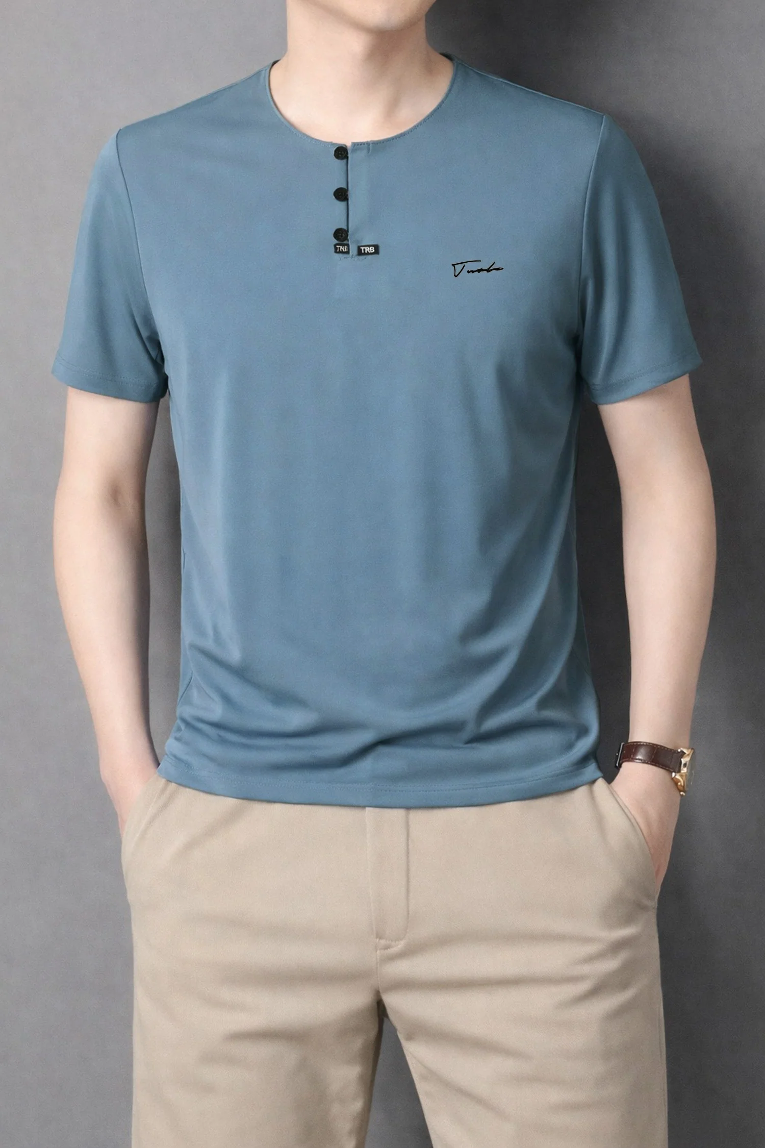 TRB Henley Neck Button Placket Men's Tee*