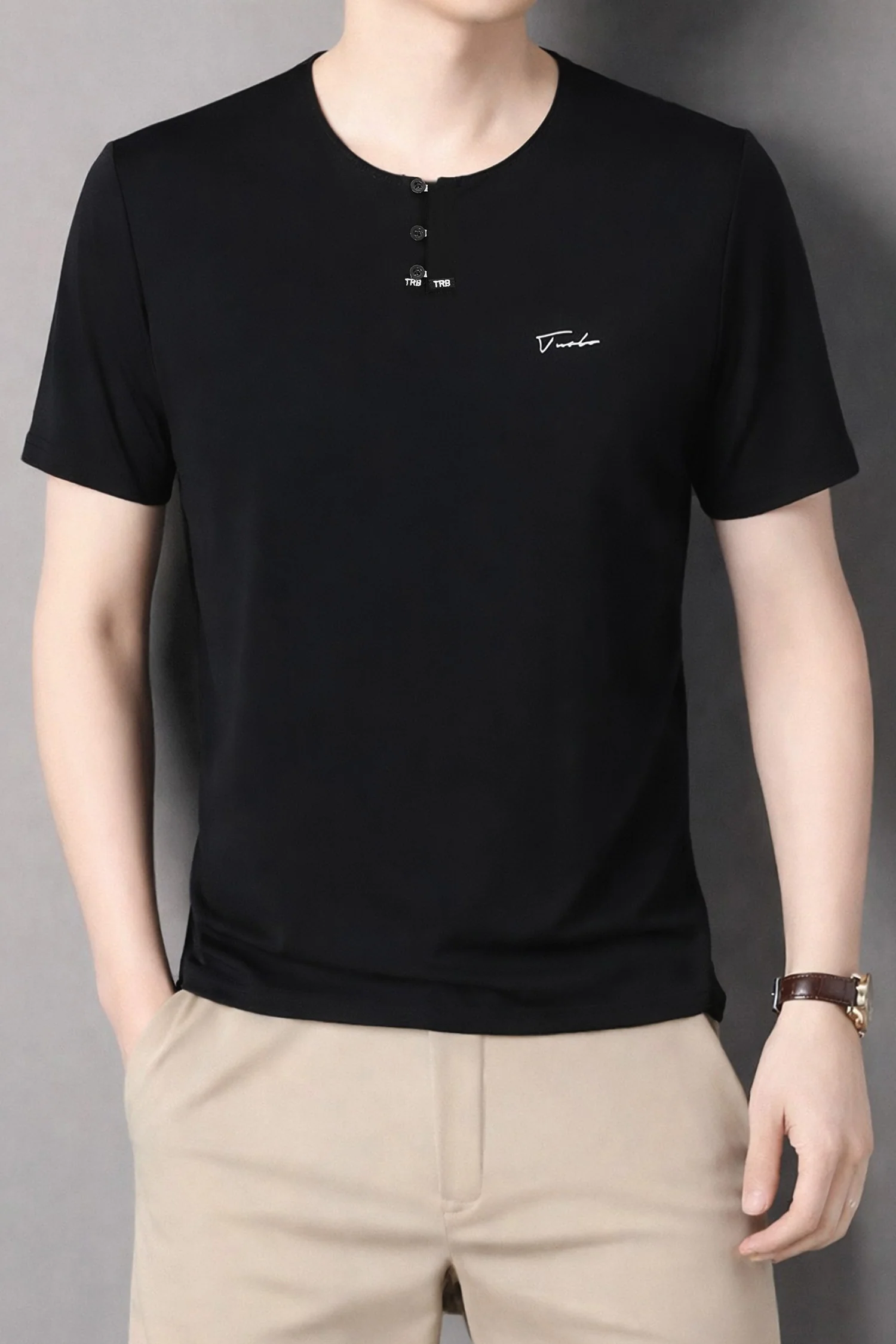 TRB Henley Neck Button Placket Men's Tee* - Image 4