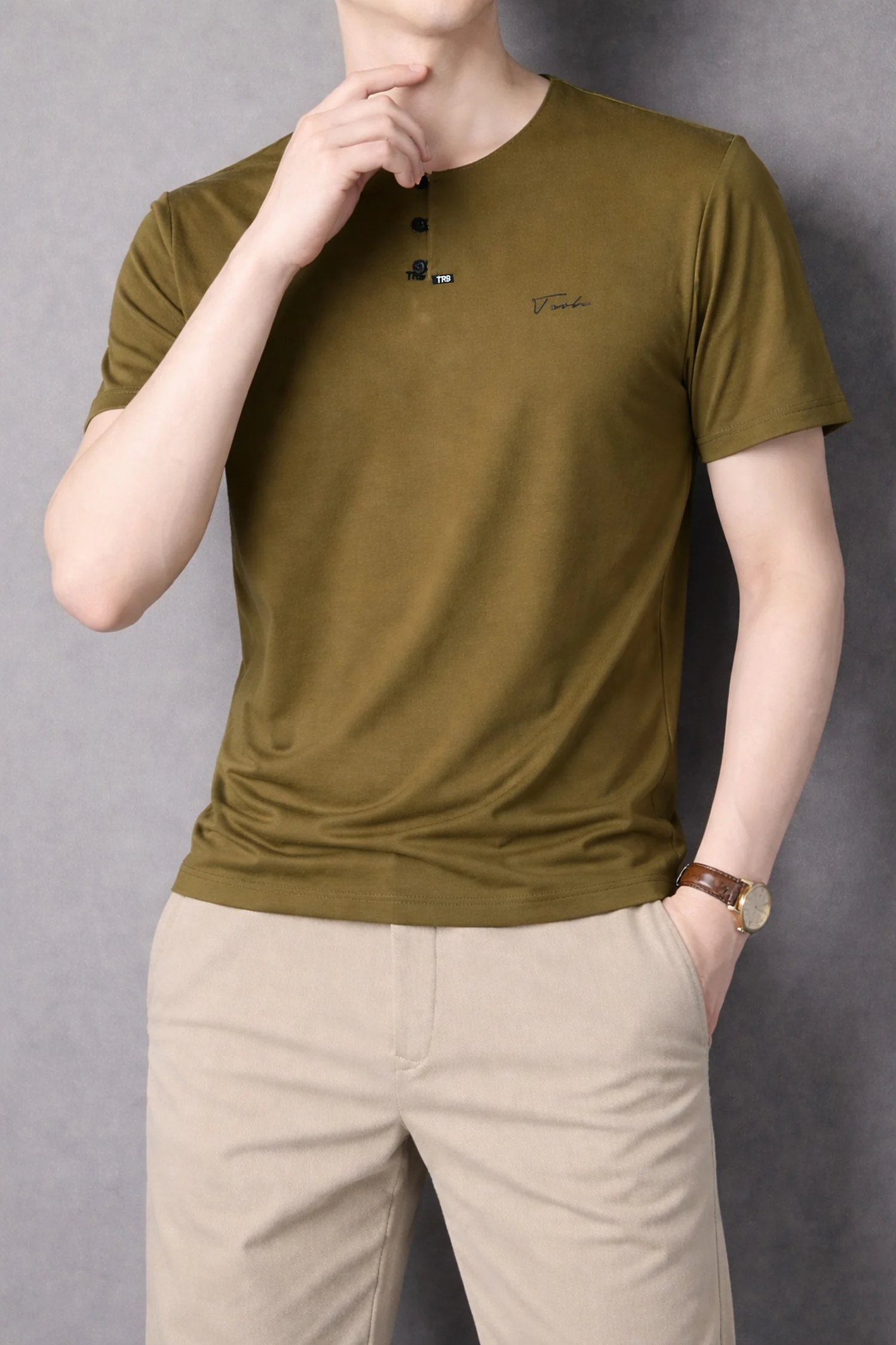 TRB Henley Neck Button Placket Men's Tee* - Image 7