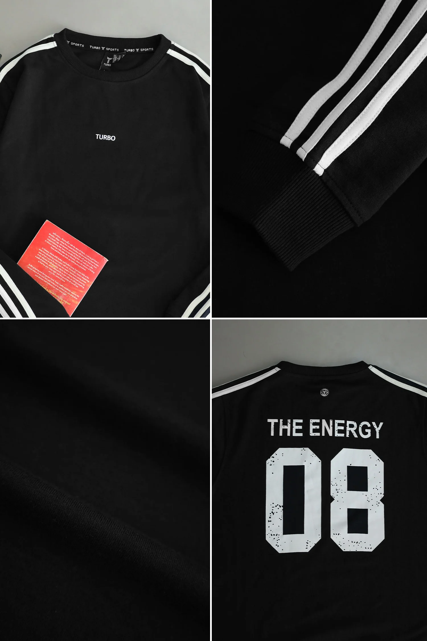 Turbo 3 Stripes Round Neck Men's Sweatshirt In Black - Image 5