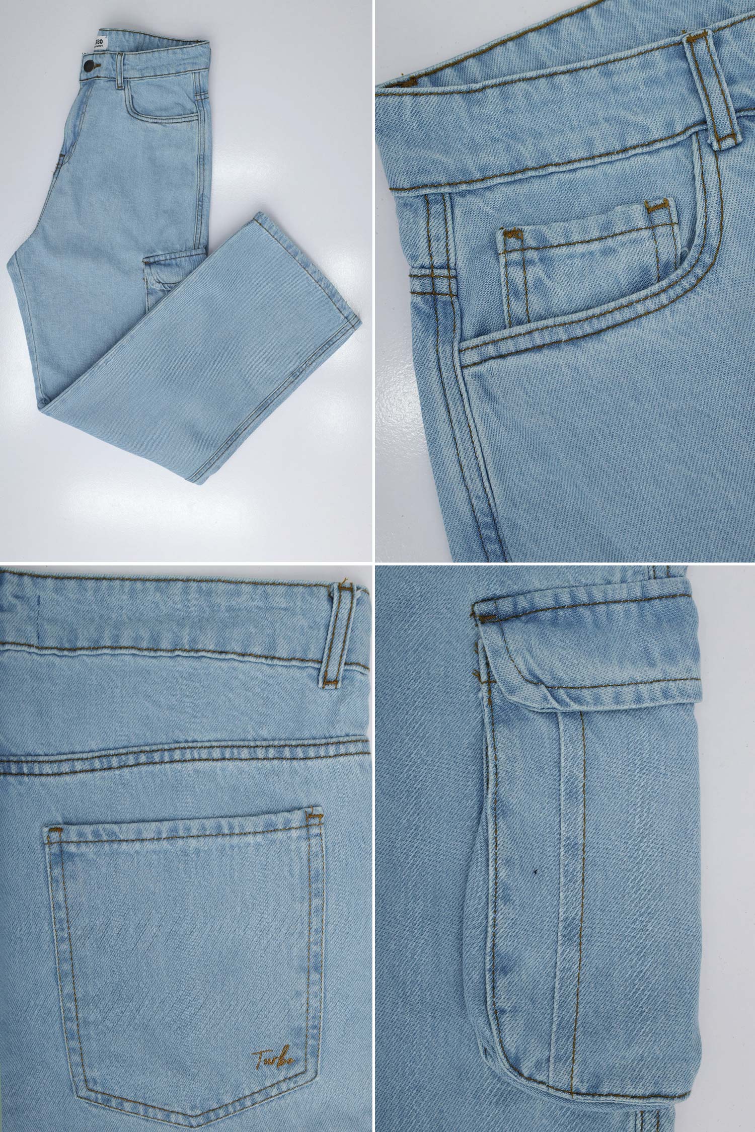 Turbo 6 Pockets Utility Baggy Jeans In Sky Blue - Image 3