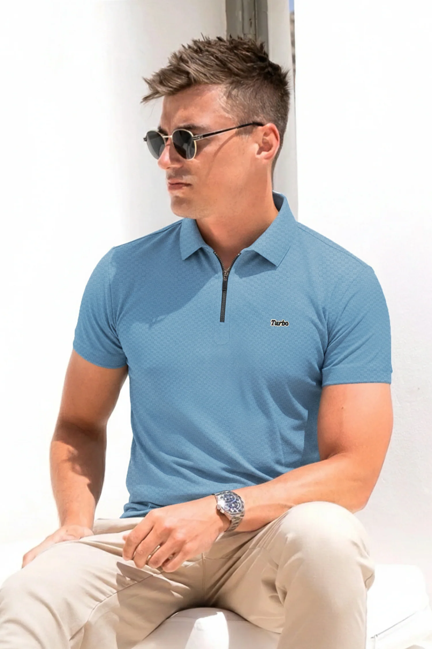 Turbo Abstract Symmetry Zip-Collar Men's Polo Shirt - Image 4