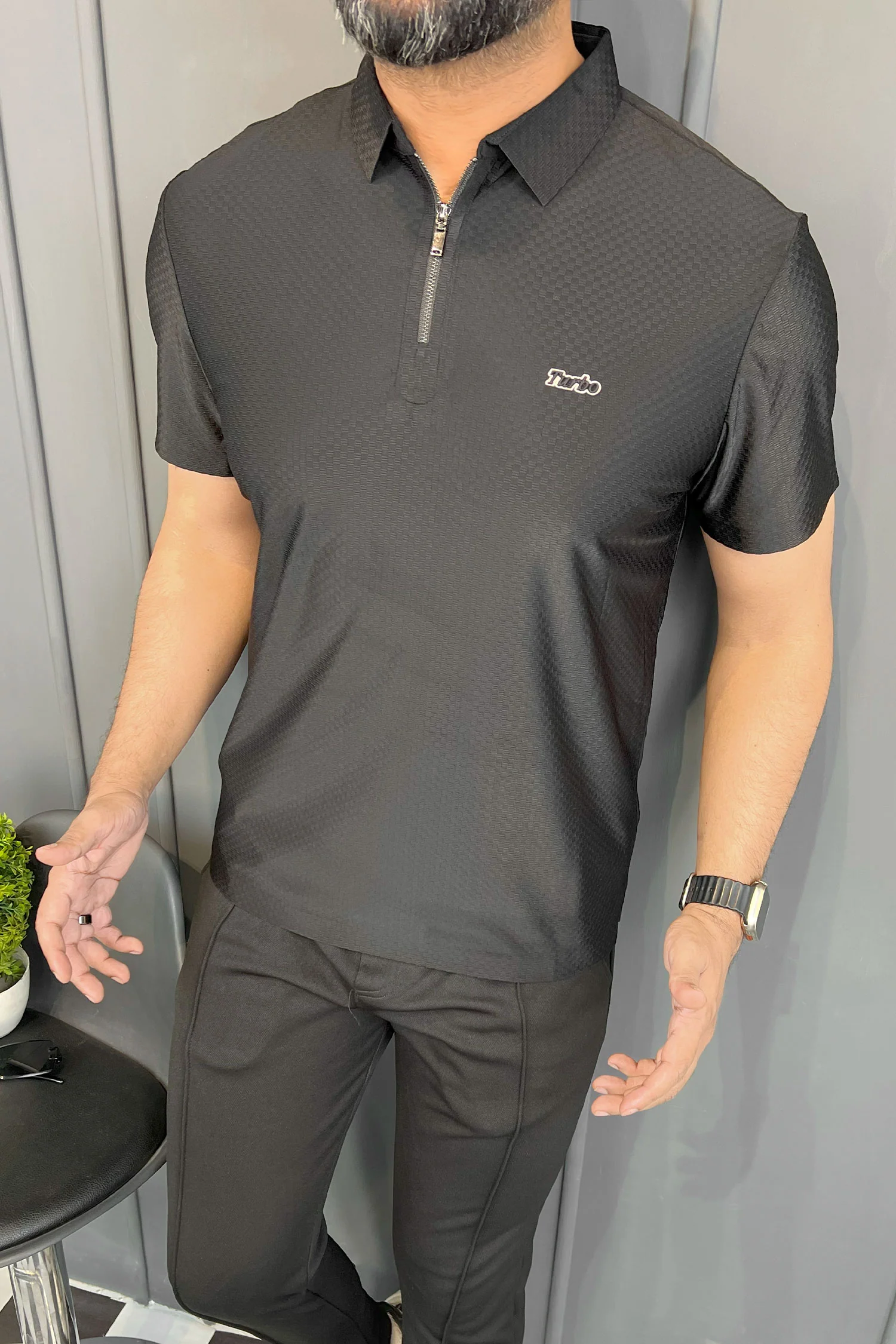 Turbo Abstract Symmetry Zip-Collar Men's Polo Shirt