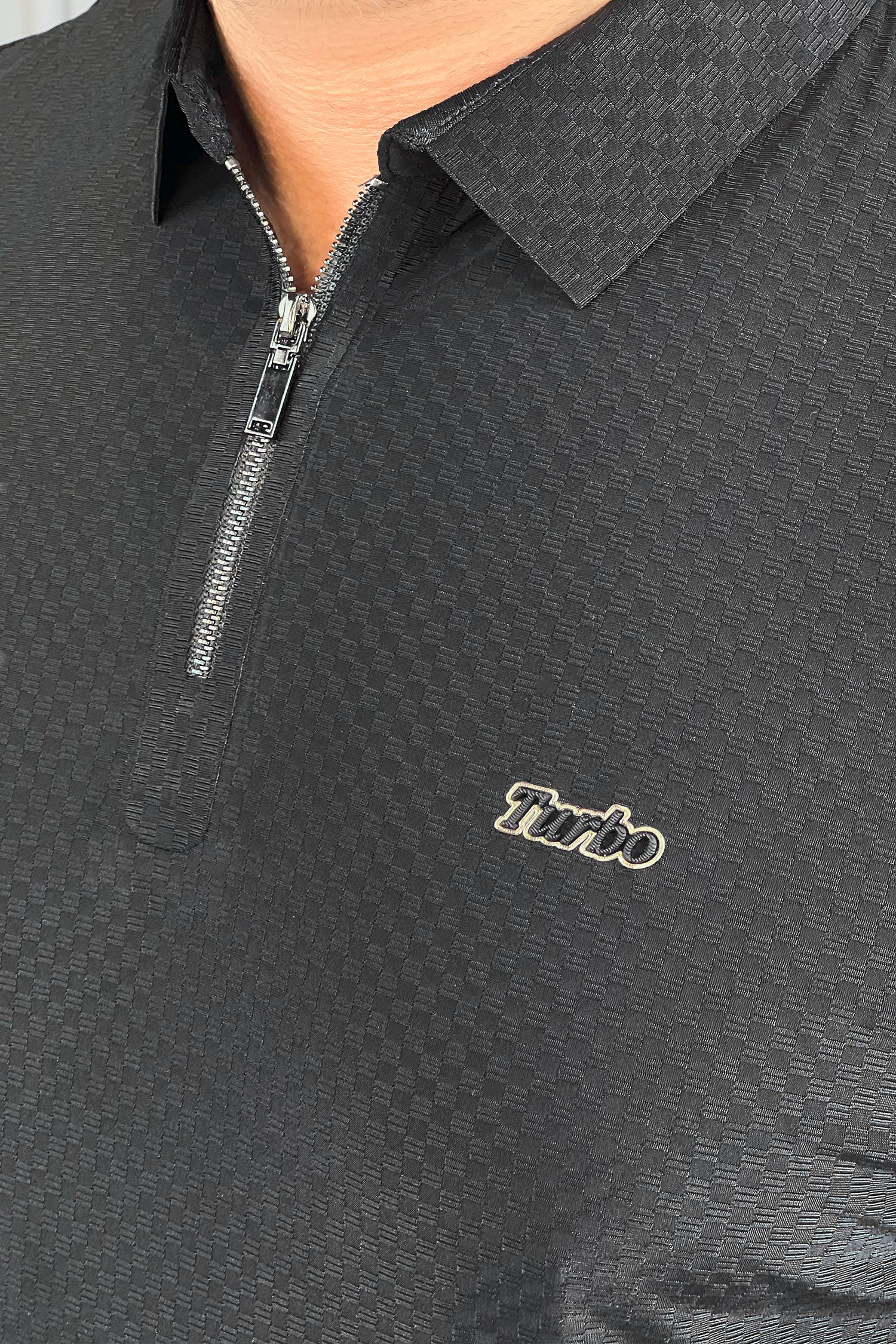 Turbo Abstract Symmetry Zip-Collar Men's Polo Shirt - Image 3